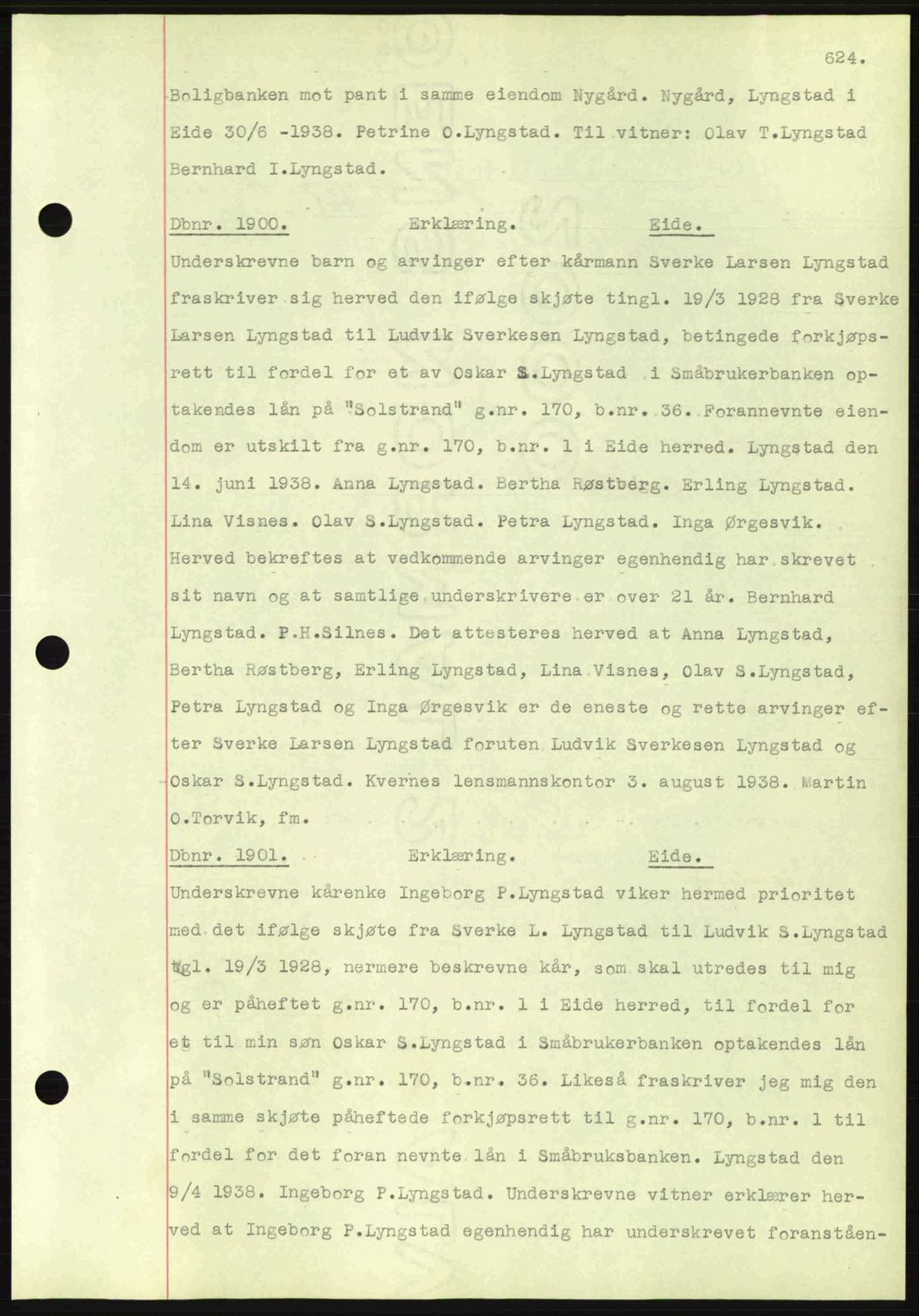 Nordmøre sorenskriveri, SAT/A-4132/1/2/2Ca: Pantebok nr. C80, 1936-1939, Dagboknr: 1900/1938