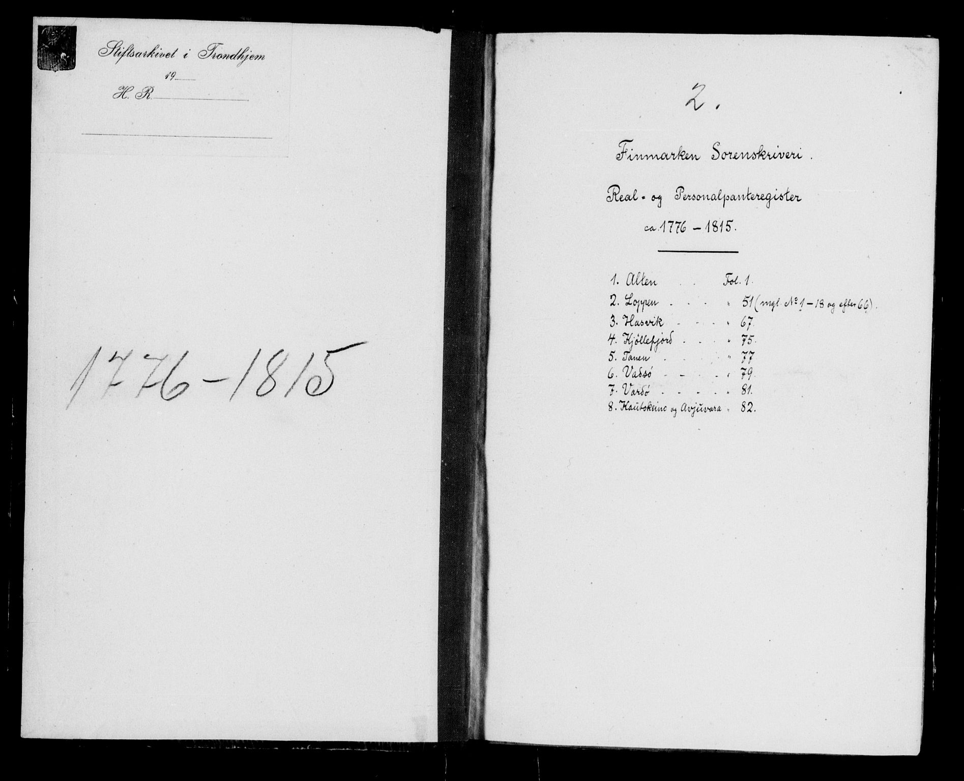 Finnmark sorenskriveri, SATØ/S-0053/G/Ga/L0003pr: Panteregister nr. 3, 1776-1815