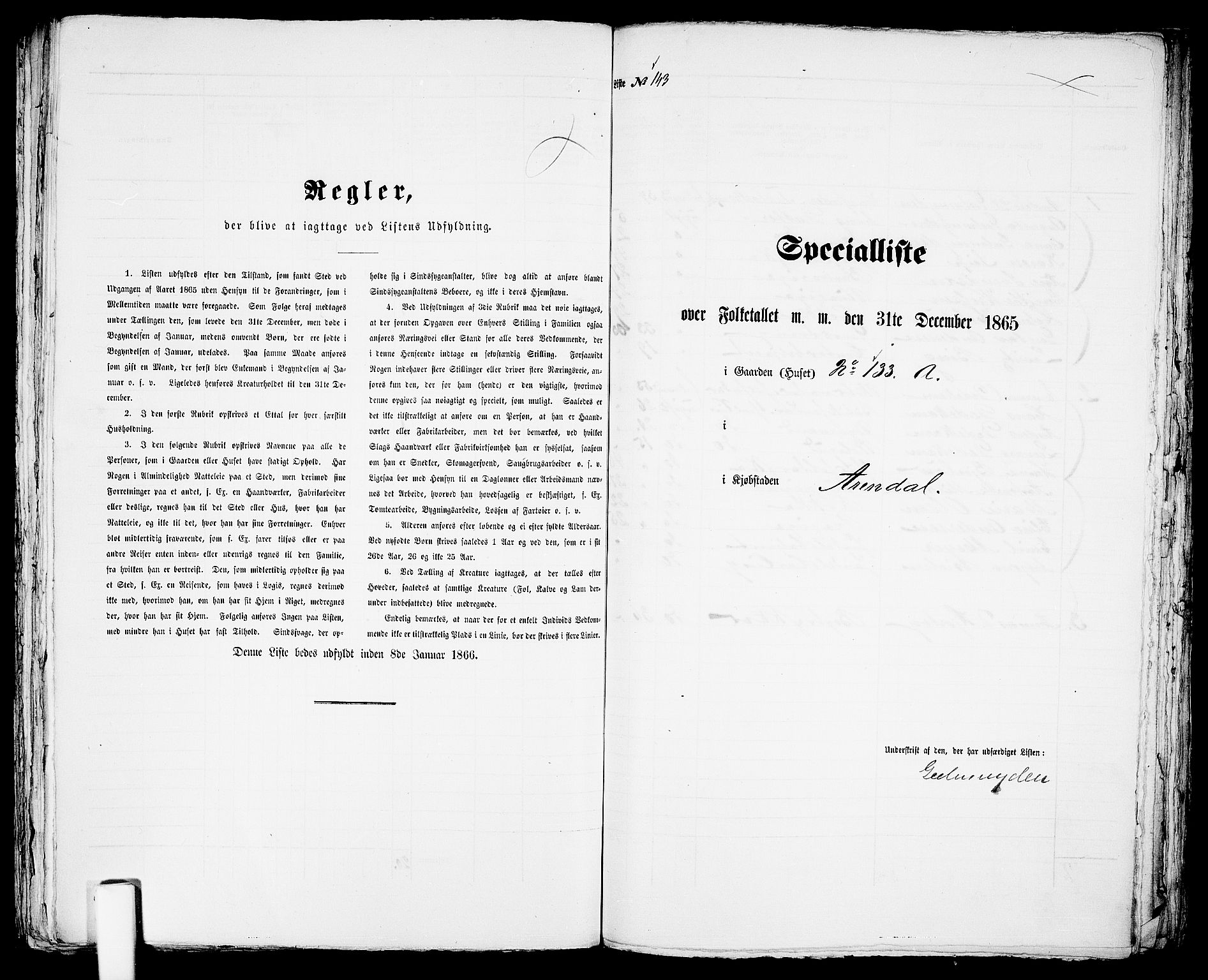 RA, Folketelling 1865 for 0903P Arendal prestegjeld, 1865, s. 291