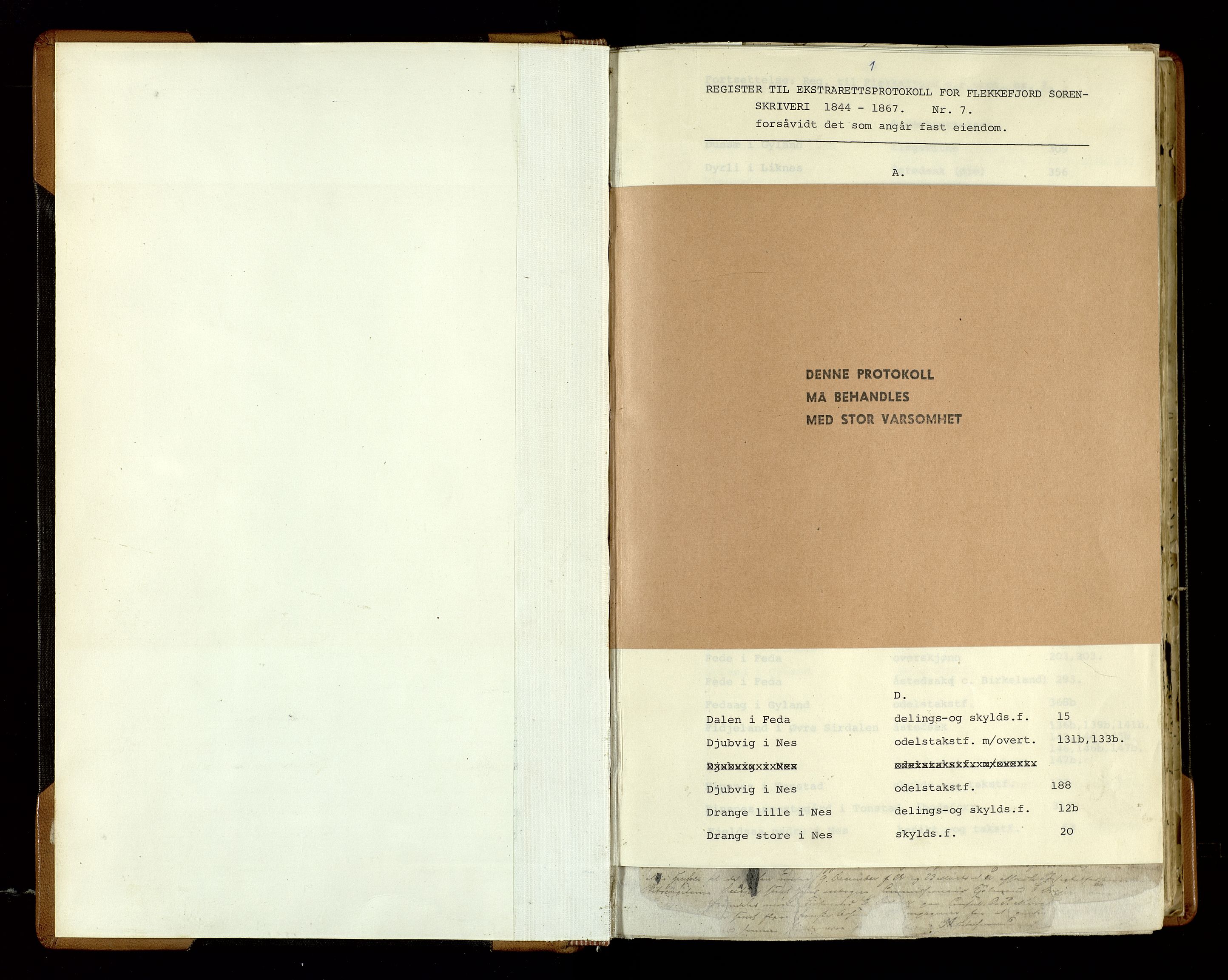 Flekkefjord sorenskriveri, AV/SAK-1221-0001/F/Fb/L0006: Ekstrarettsprotokoll nr. 7, 1844-1867