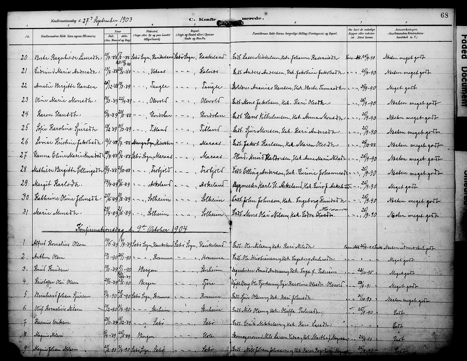 Manger sokneprestembete, AV/SAB-A-76801/H/Haa: Ministerialbok nr. D 2, 1894-1908, s. 68