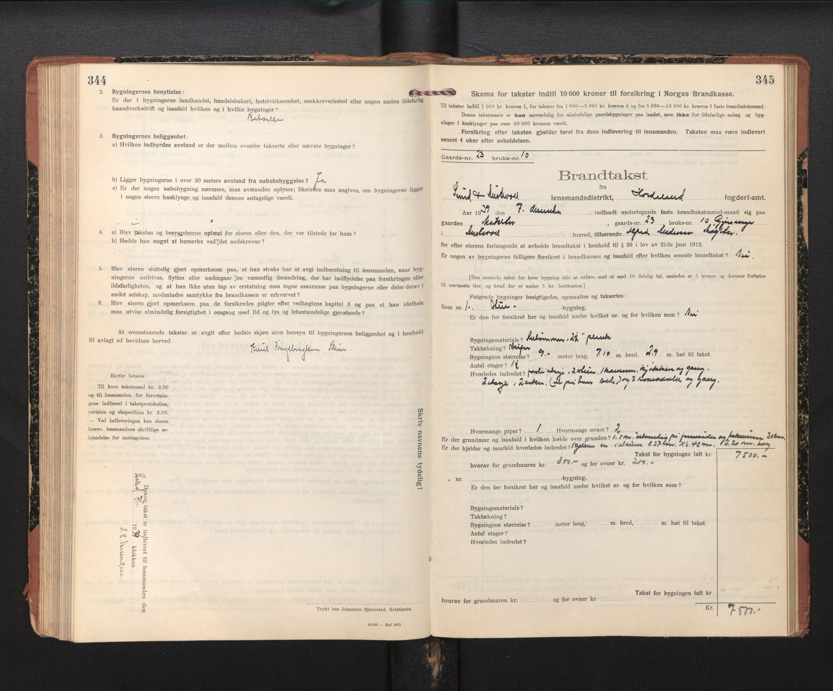 Lensmannen i Sund og Austevoll, SAB/A-35201/0012/L0004: Branntakstprotokoll, skjematakst, 1917-1949, s. 344-345