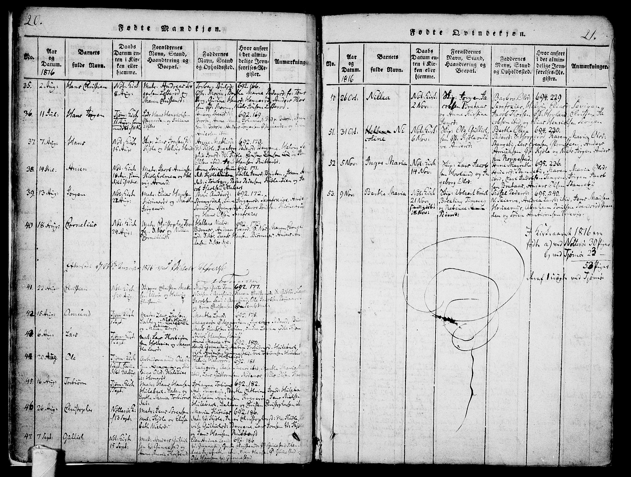 Nøtterøy kirkebøker, AV/SAKO-A-354/F/Fa/L0004: Ministerialbok nr. I 4, 1814-1838, s. 20-21