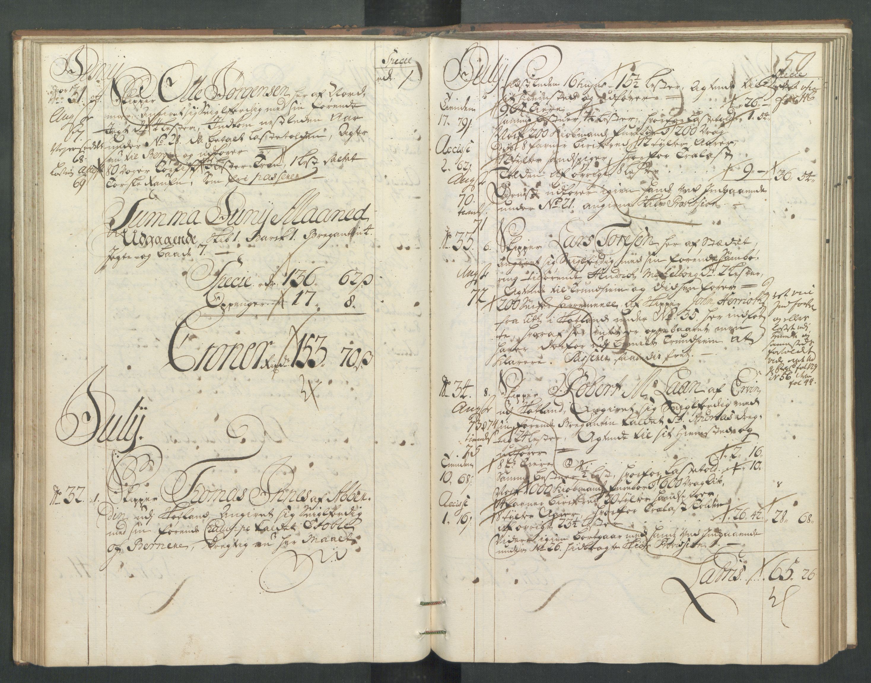 Generaltollkammeret, tollregnskaper, RA/EA-5490/R32/L0005/0001: Tollregnskaper Kristiansund / Hovedtollbok, 1733, s. 49b-50a