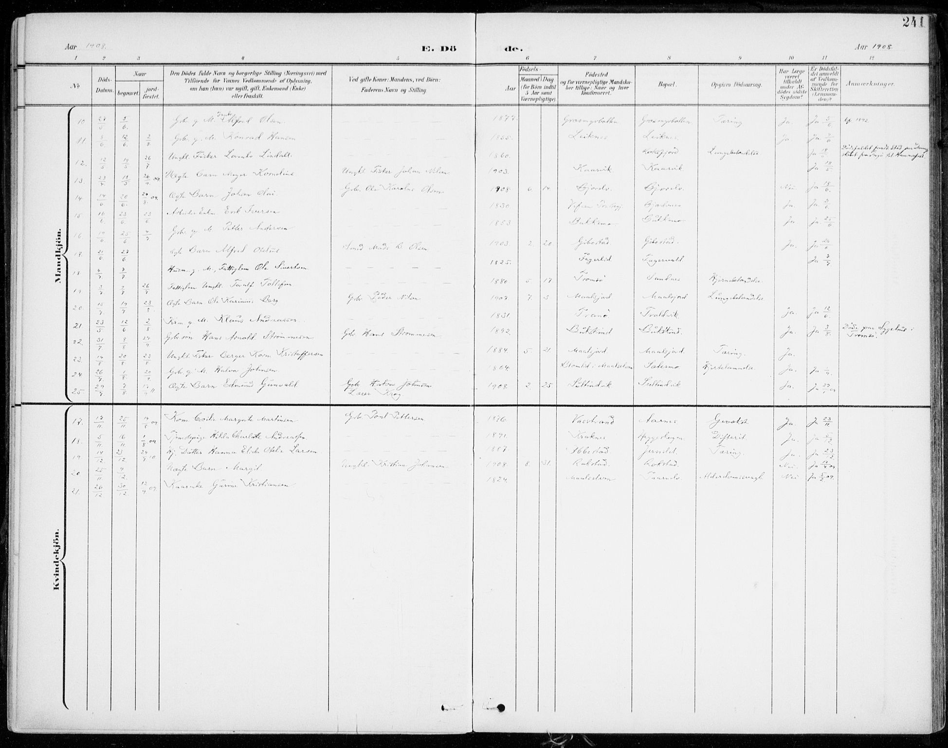 Lenvik sokneprestembete, SATØ/S-1310/H/Ha/Haa/L0014kirke: Ministerialbok nr. 14, 1899-1909, s. 241