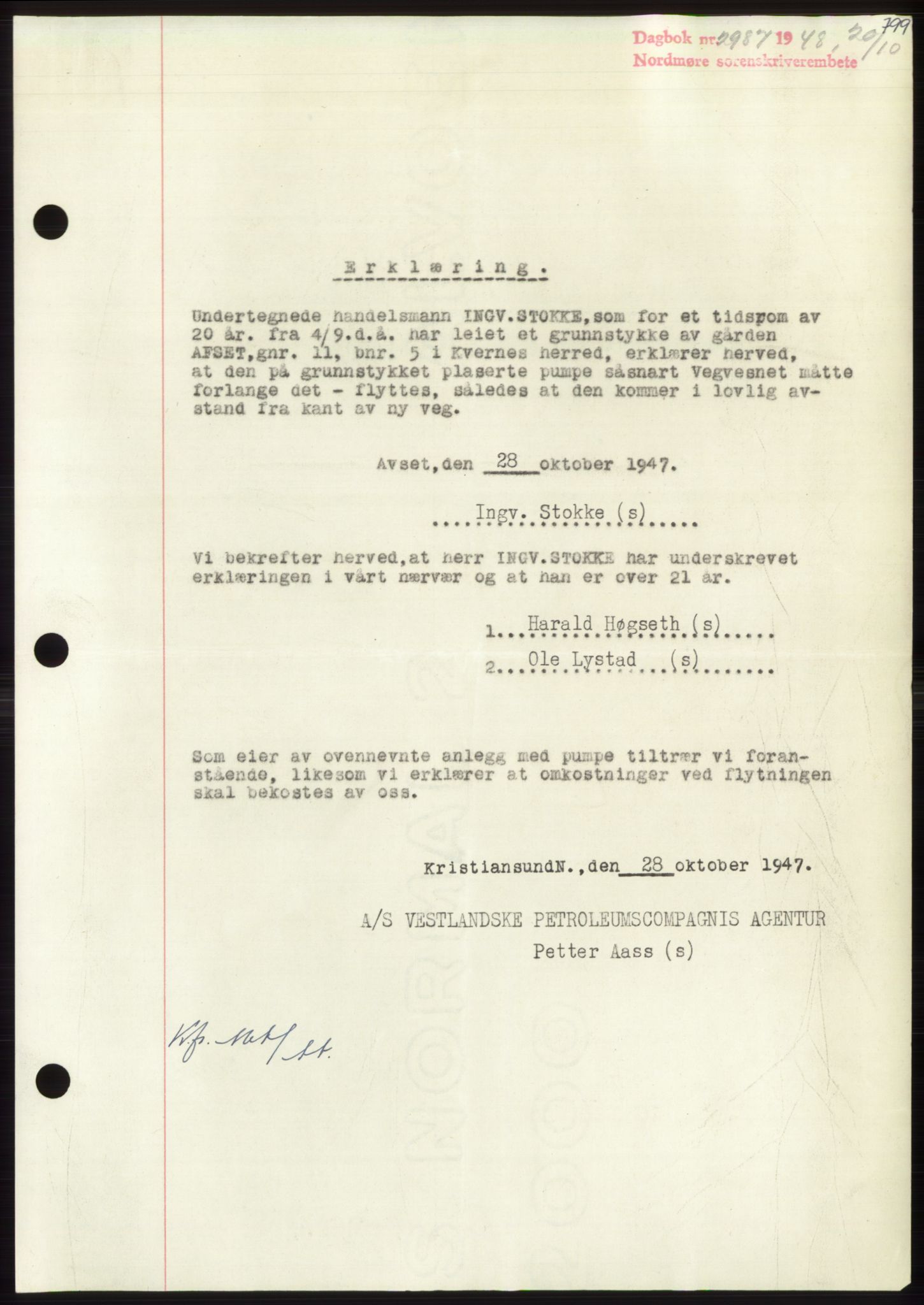 Nordmøre sorenskriveri, SAT/A-4132/1/2/2Ca: Pantebok nr. B99, 1948-1948, Dagboknr: 2987/1948