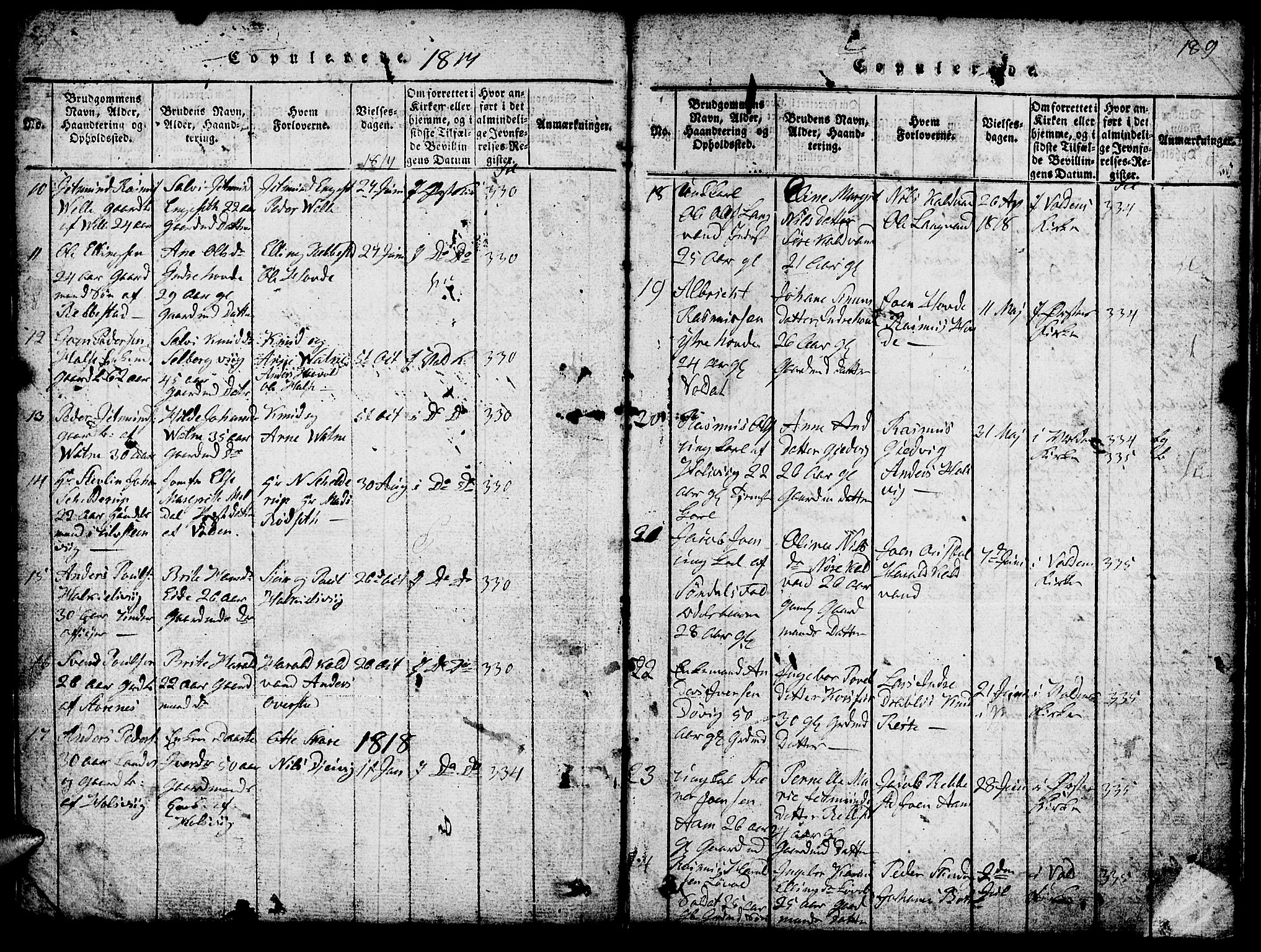 Ministerialprotokoller, klokkerbøker og fødselsregistre - Møre og Romsdal, SAT/A-1454/511/L0155: Klokkerbok nr. 511C01, 1817-1829, s. 189