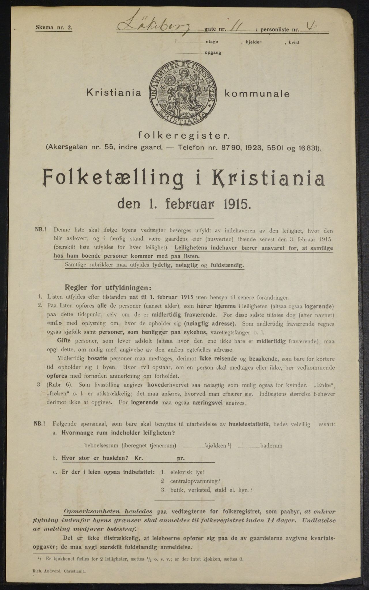 OBA, Kommunal folketelling 1.2.1915 for Kristiania, 1915, s. 58003