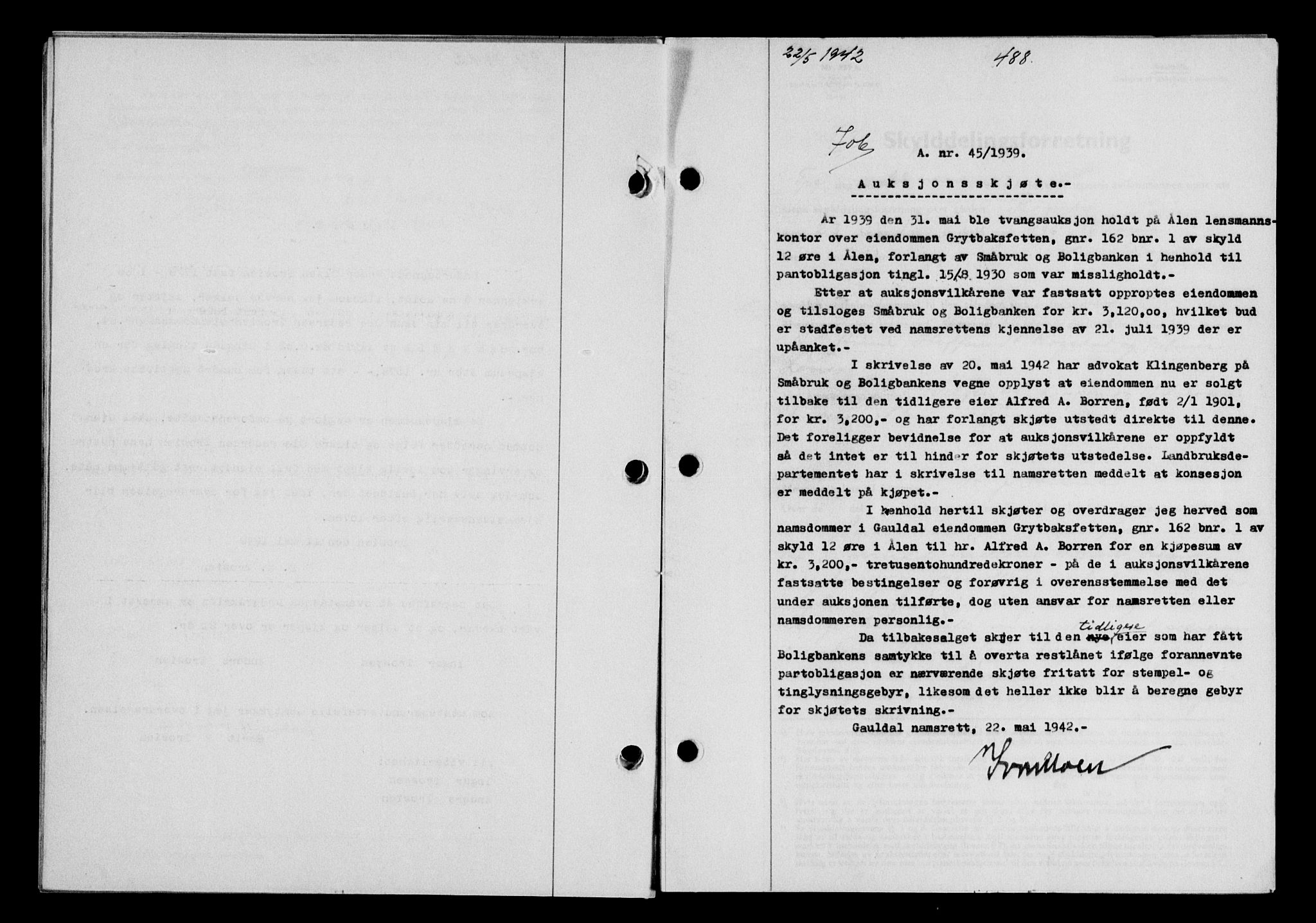 Gauldal sorenskriveri, SAT/A-0014/1/2/2C/L0054: Pantebok nr. 59, 1941-1942, Dagboknr: 706/1942