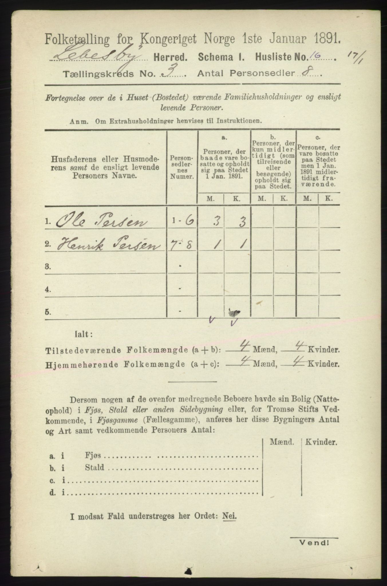 RA, Folketelling 1891 for 2022 Lebesby herred, 1891, s. 693