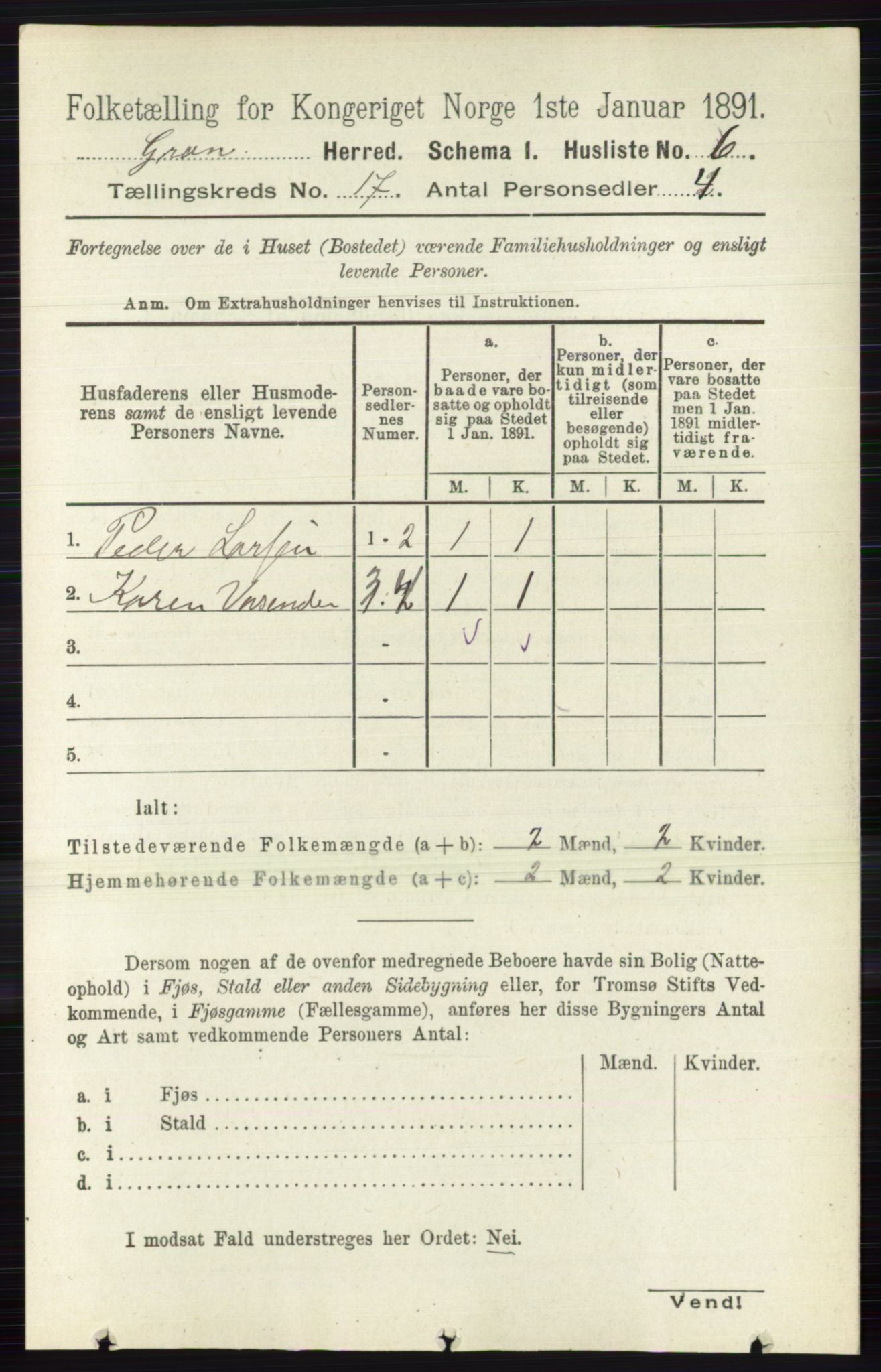 RA, Folketelling 1891 for 0534 Gran herred, 1891, s. 8608