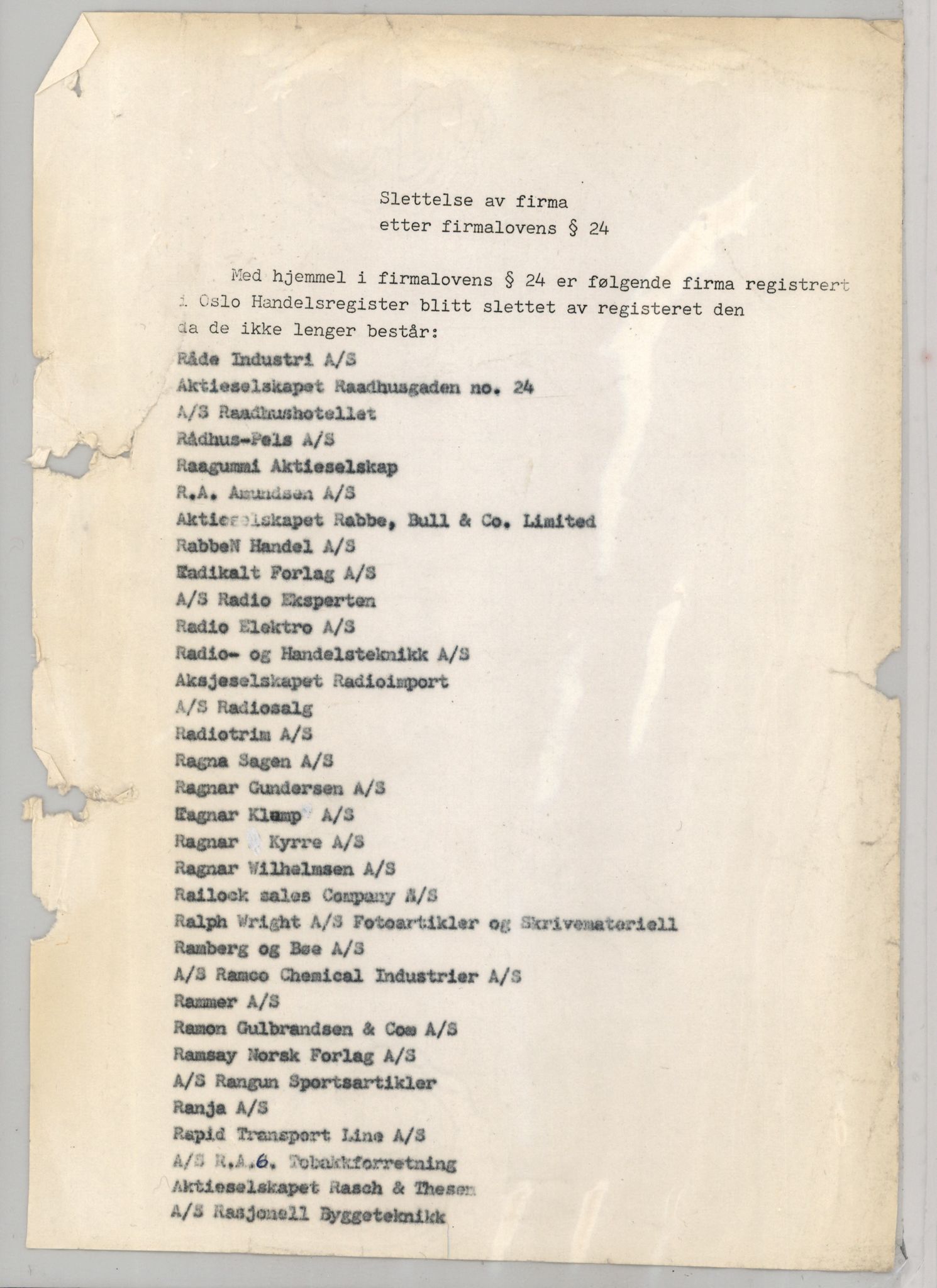 Oslo byfogd, Handelsregisteret, AV/SAT-A-10867/G/Gb/Gbb/L0126: Registreringsmeldinger, slettet etter firmalovens §24, R-Sc, 1978-1979, s. 1