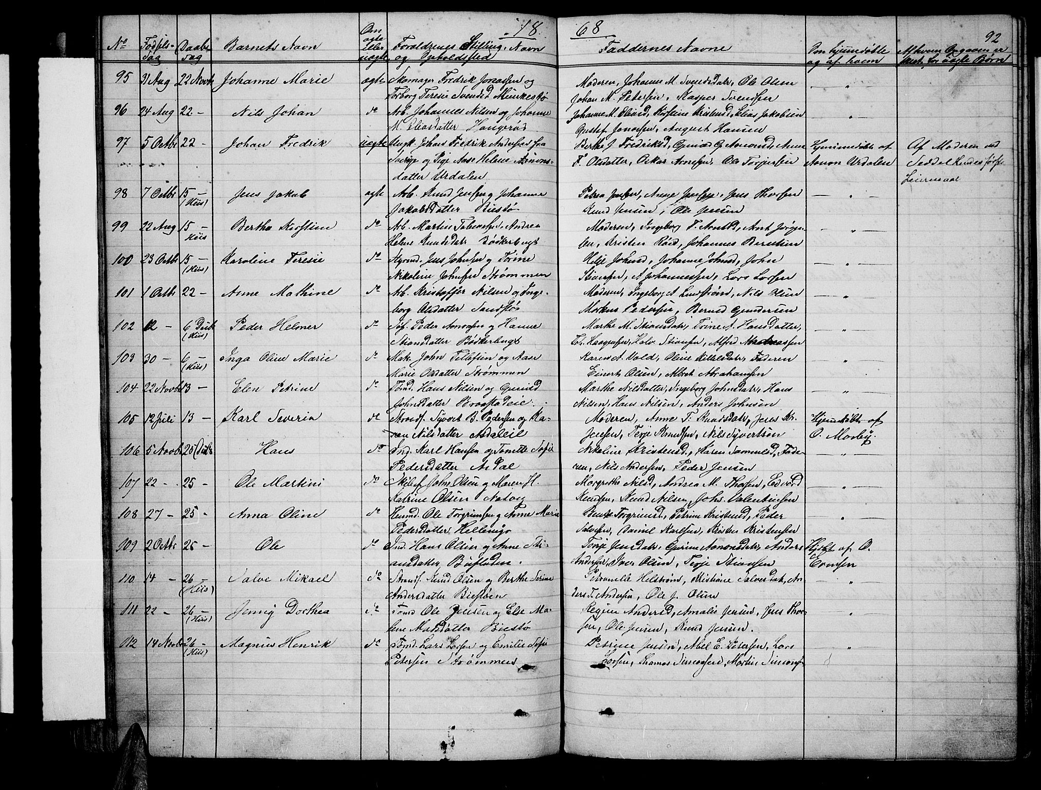 Øyestad sokneprestkontor, AV/SAK-1111-0049/F/Fb/L0007: Klokkerbok nr. B 7, 1854-1872, s. 92