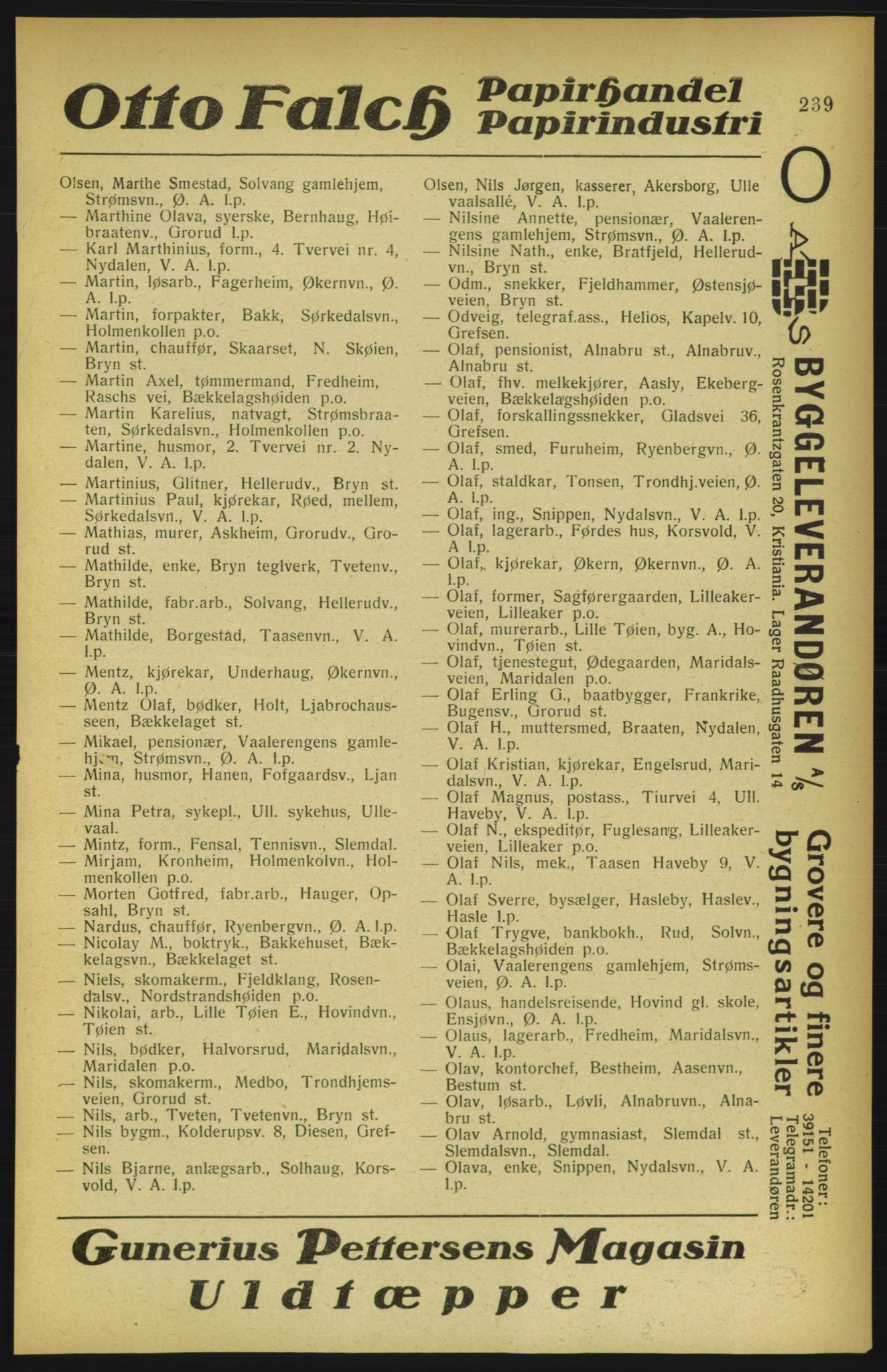 Aker adressebok/adressekalender, PUBL/001/A/002: Akers adressekalender, 1922, s. 239