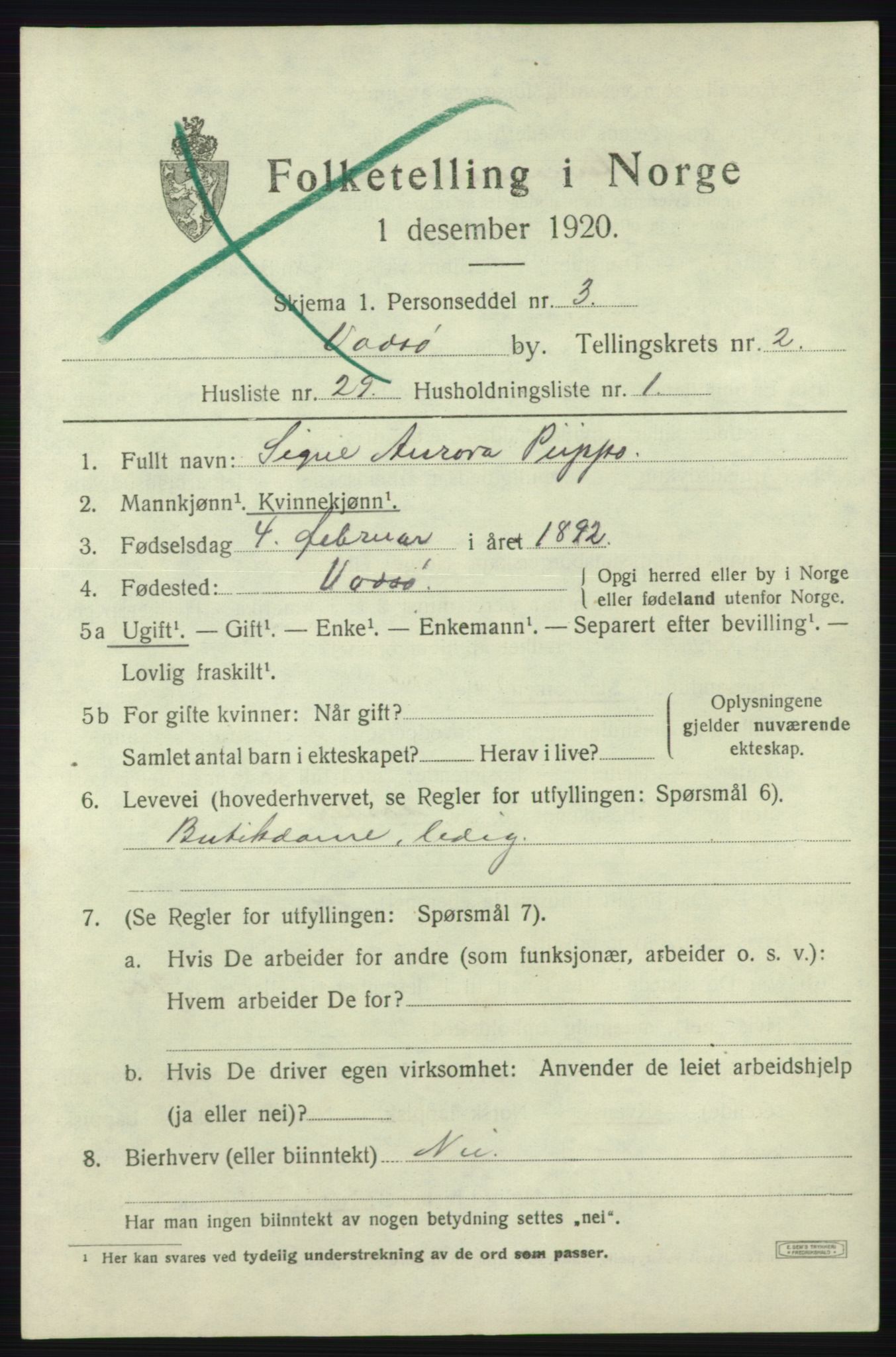 SATØ, Folketelling 1920 for 2003 Vadsø kjøpstad, 1920, s. 3711
