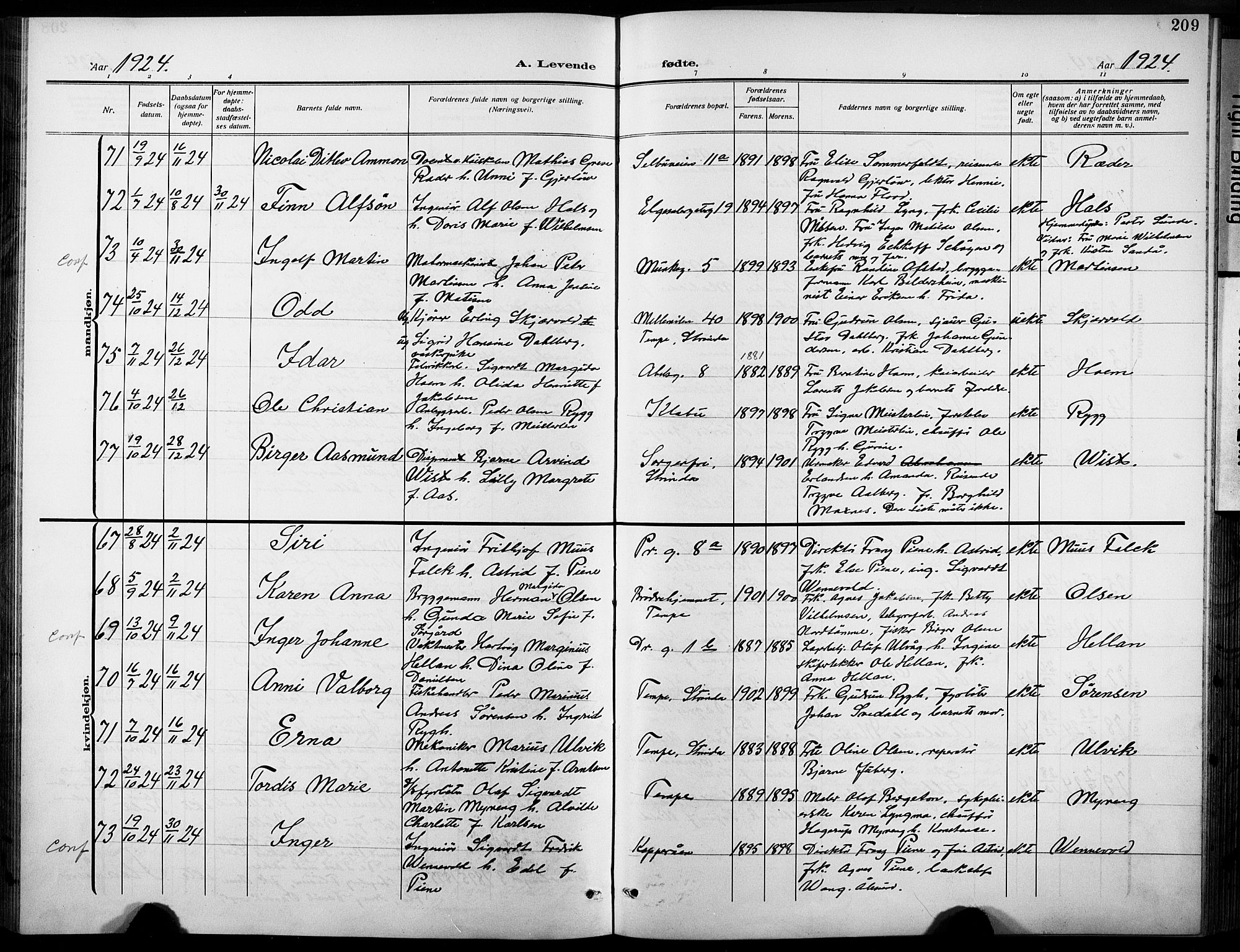 Ministerialprotokoller, klokkerbøker og fødselsregistre - Sør-Trøndelag, SAT/A-1456/601/L0096: Klokkerbok nr. 601C14, 1911-1931, s. 209