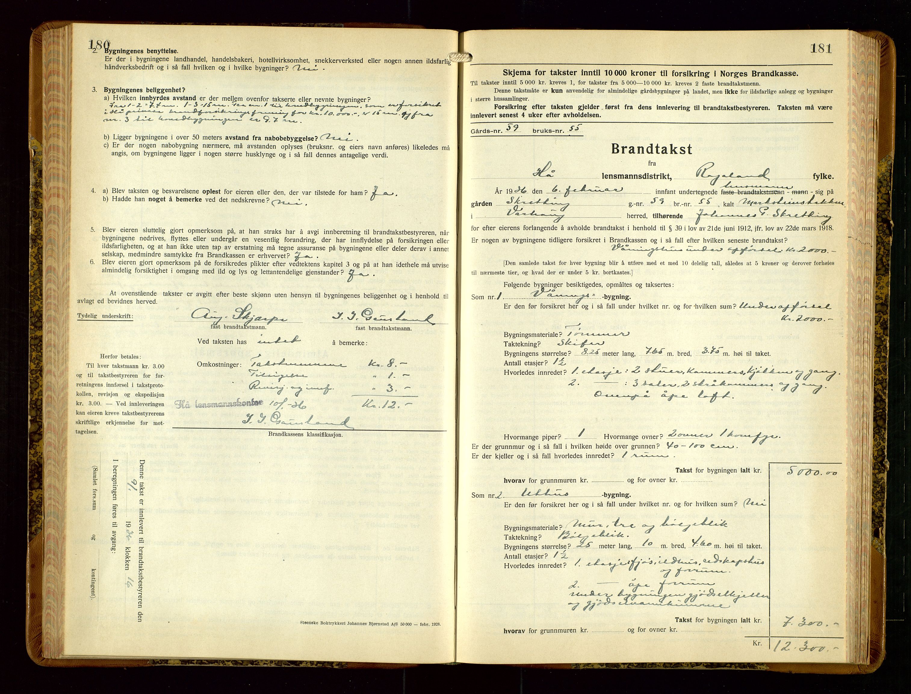 Hå lensmannskontor, AV/SAST-A-100456/Goa/L0006: Takstprotokoll (skjema), 1932-1938, s. 180-181