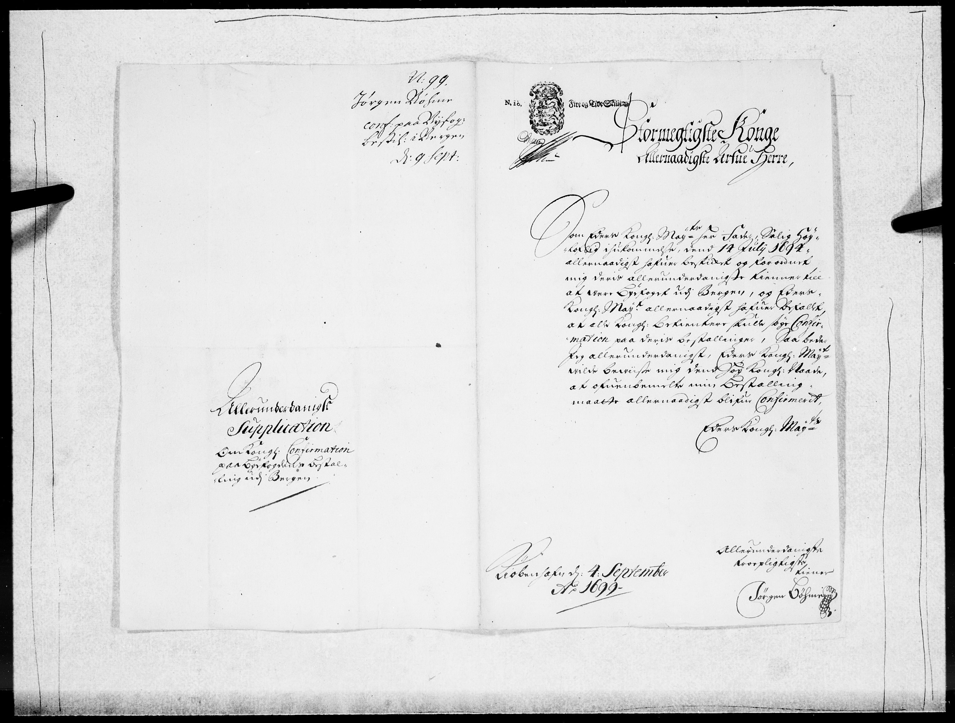 Danske Kanselli 1572-1799, AV/RA-EA-3023/F/Fc/Fcc/Fcca/L0049: Norske innlegg 1572-1799, 1699-1700, s. 38