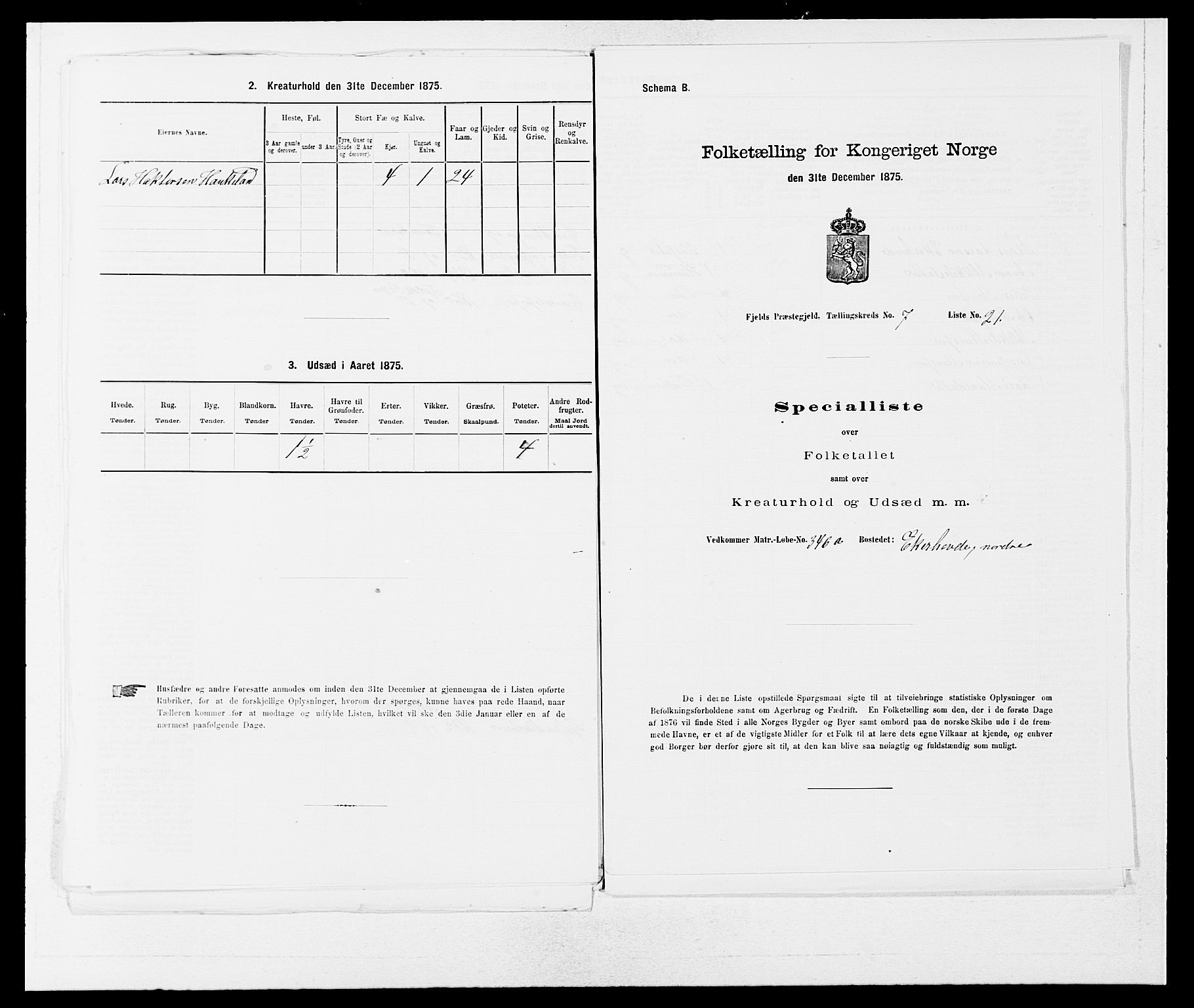 SAB, Folketelling 1875 for 1246P Fjell prestegjeld, 1875, s. 885