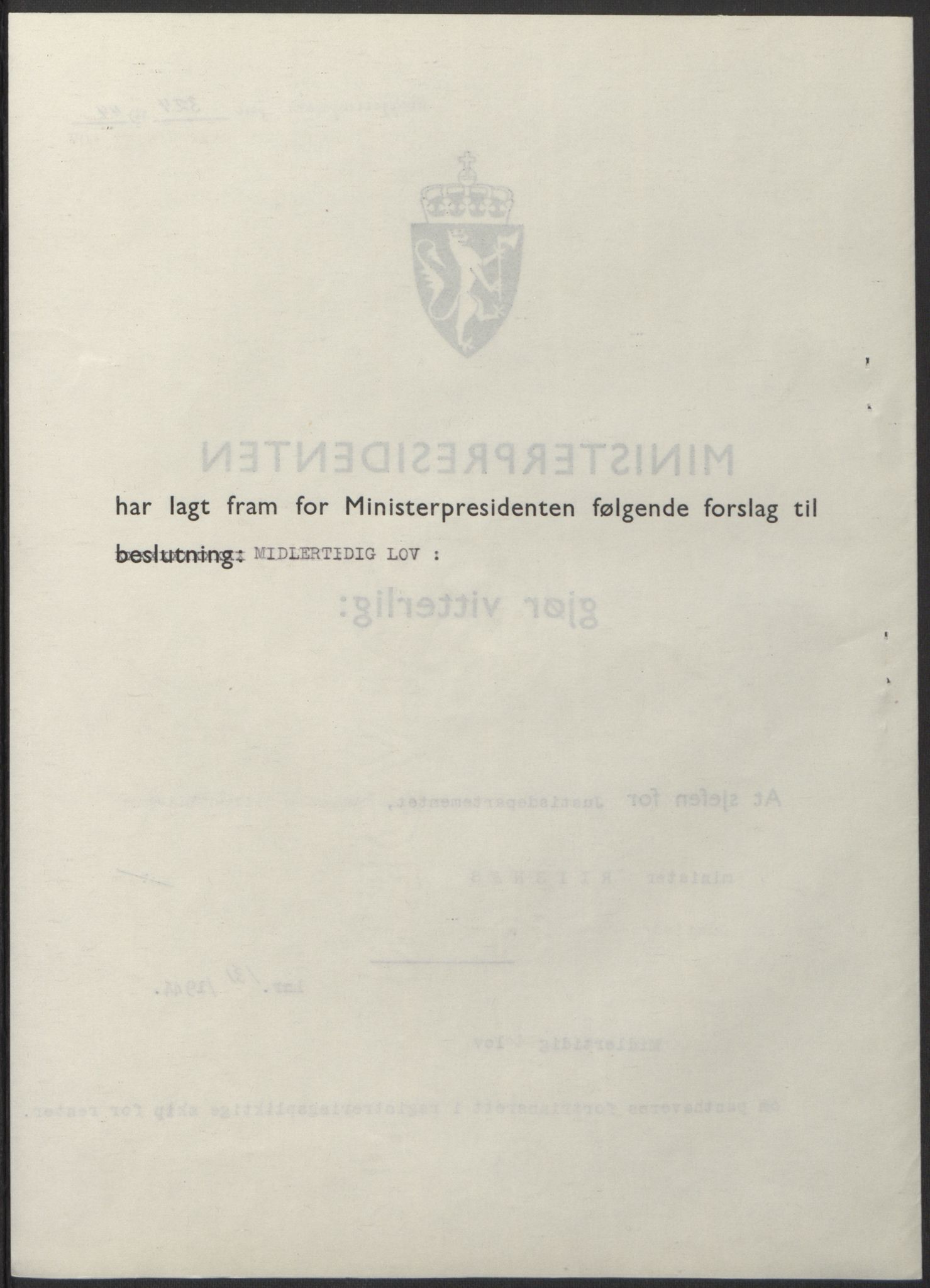 NS-administrasjonen 1940-1945 (Statsrådsekretariatet, de kommisariske statsråder mm), RA/S-4279/D/Db/L0100: Lover, 1944, s. 629