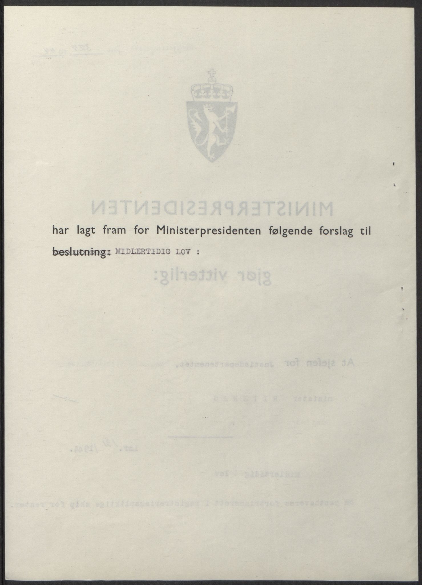 NS-administrasjonen 1940-1945 (Statsrådsekretariatet, de kommisariske statsråder mm), AV/RA-S-4279/D/Db/L0100: Lover, 1944, s. 629