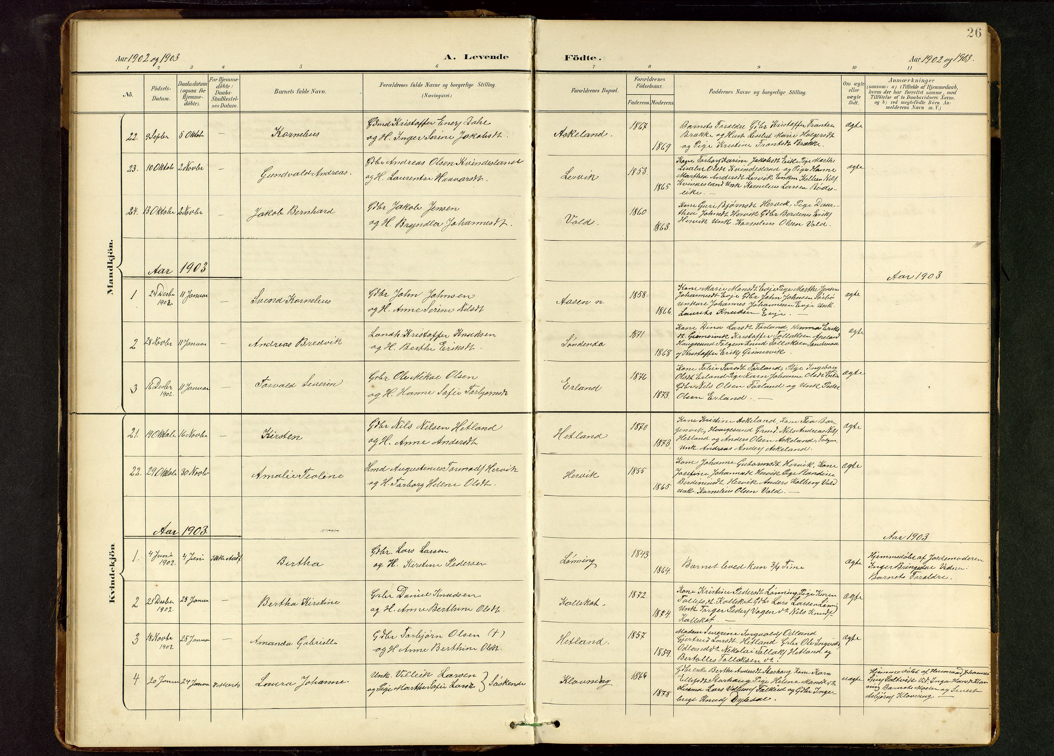 Tysvær sokneprestkontor, AV/SAST-A -101864/H/Ha/Hab/L0010: Klokkerbok nr. B 10, 1897-1912, s. 26
