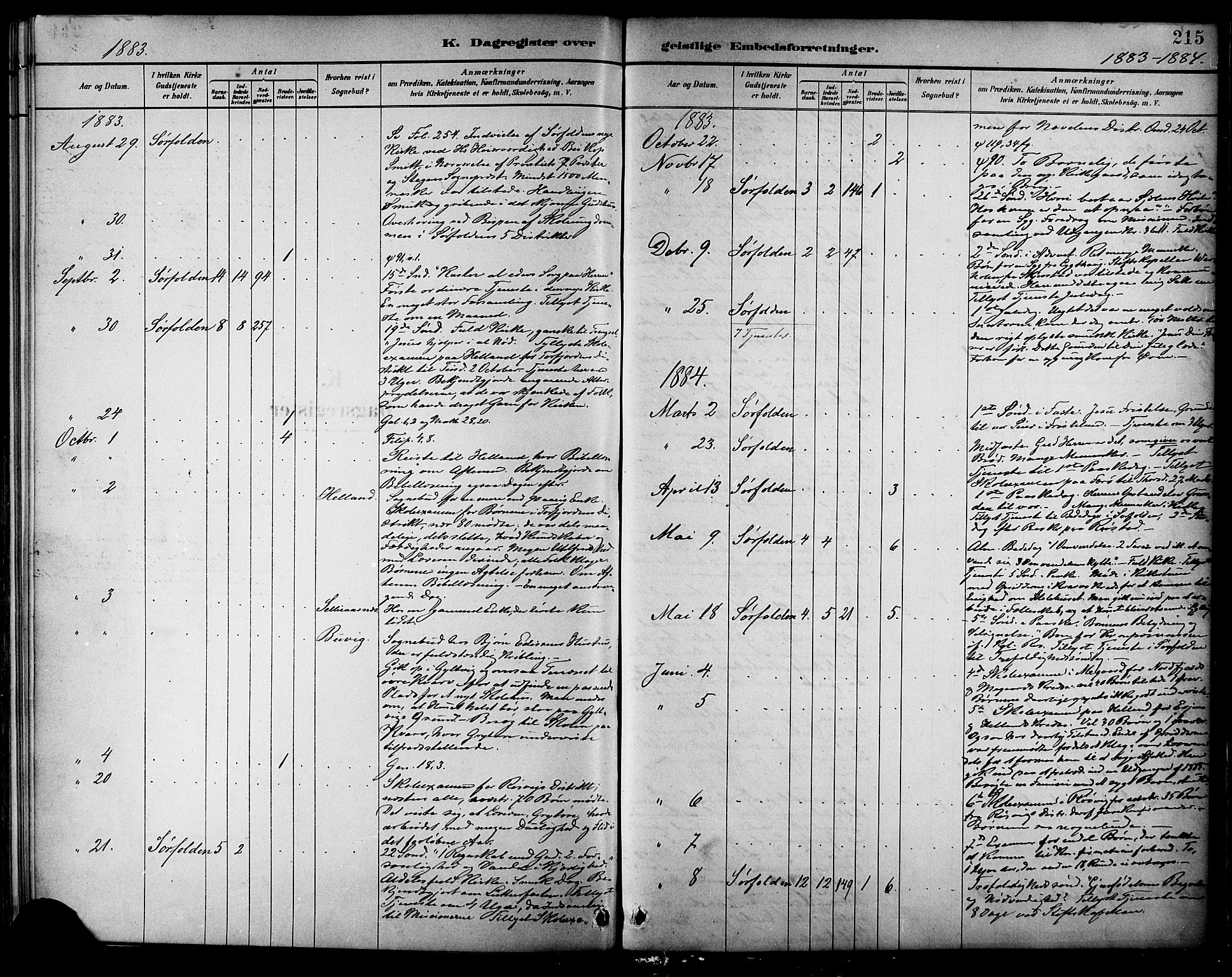 Ministerialprotokoller, klokkerbøker og fødselsregistre - Nordland, SAT/A-1459/854/L0777: Ministerialbok nr. 854A01 /1, 1883-1891, s. 215