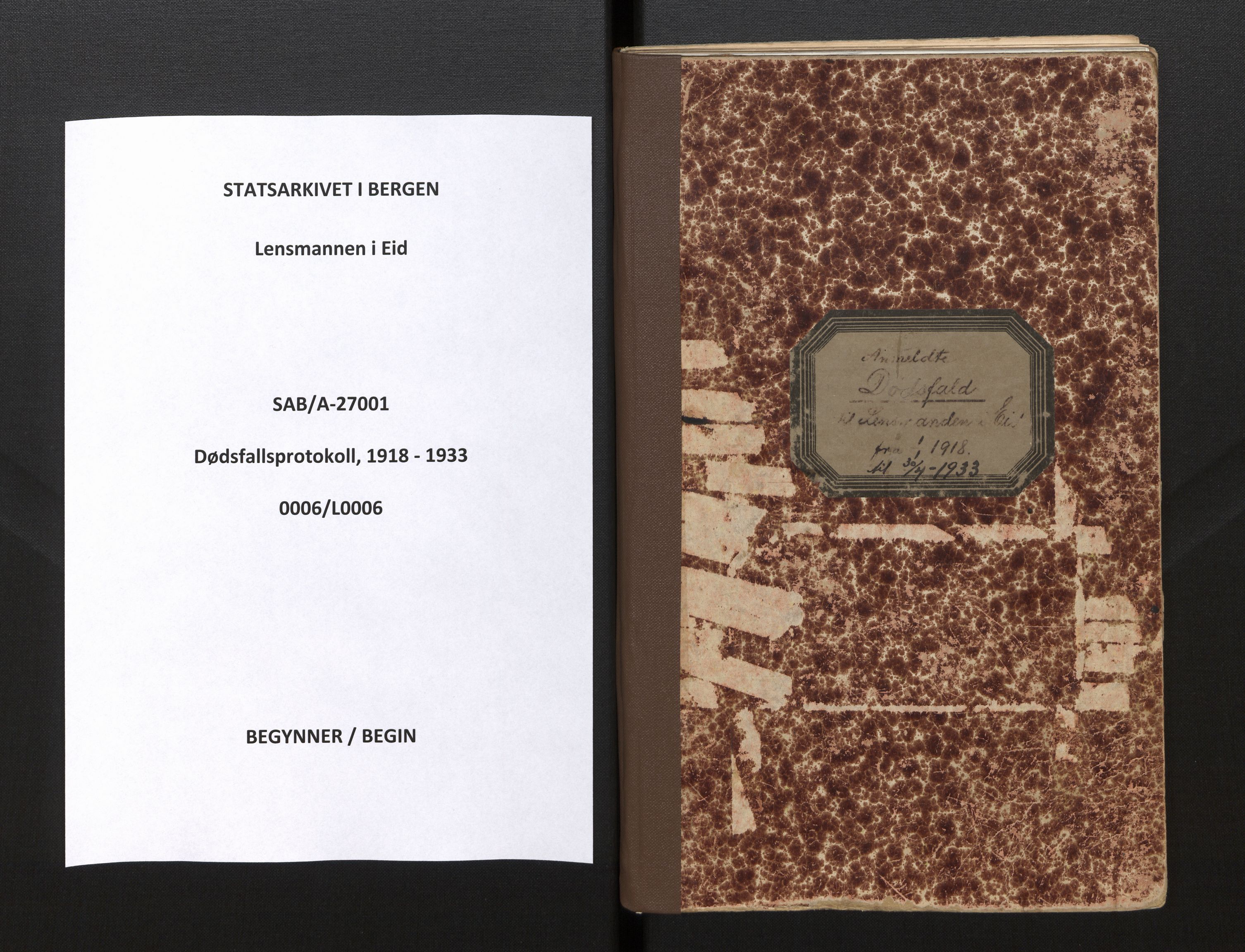 Lensmannen i Eid, SAB/A-27001/0006/L0006: Dødsfallprotokoll, 1918-1933