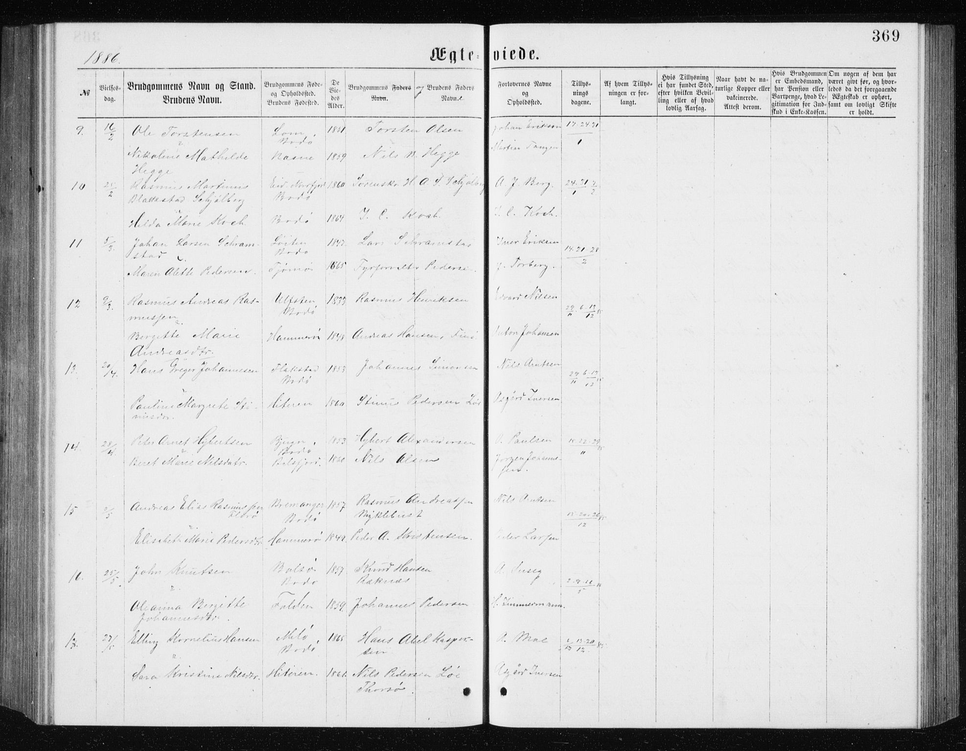 Ministerialprotokoller, klokkerbøker og fødselsregistre - Nordland, AV/SAT-A-1459/801/L0031: Klokkerbok nr. 801C06, 1883-1887, s. 369