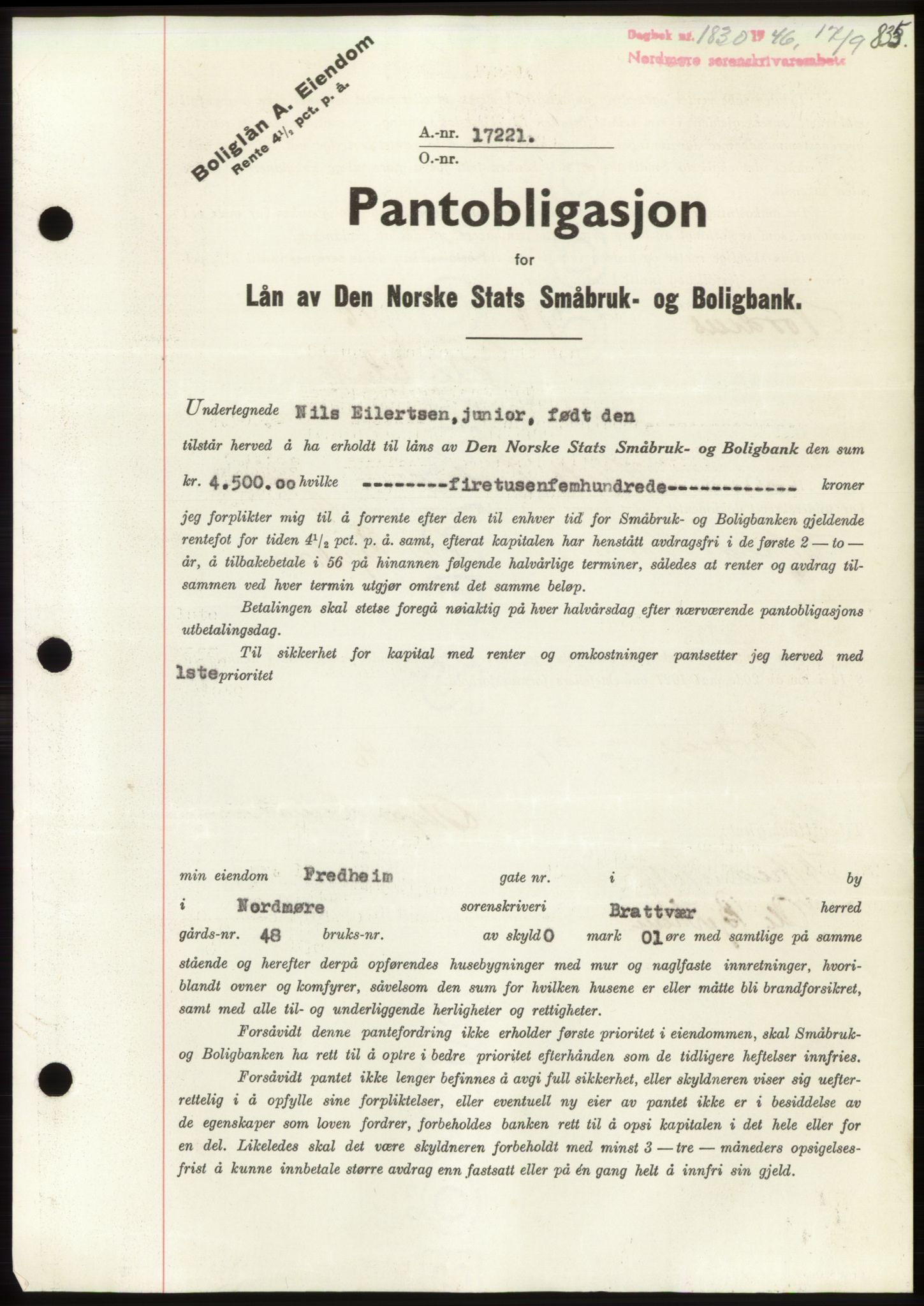 Nordmøre sorenskriveri, AV/SAT-A-4132/1/2/2Ca: Pantebok nr. B94, 1946-1946, Dagboknr: 1830/1946