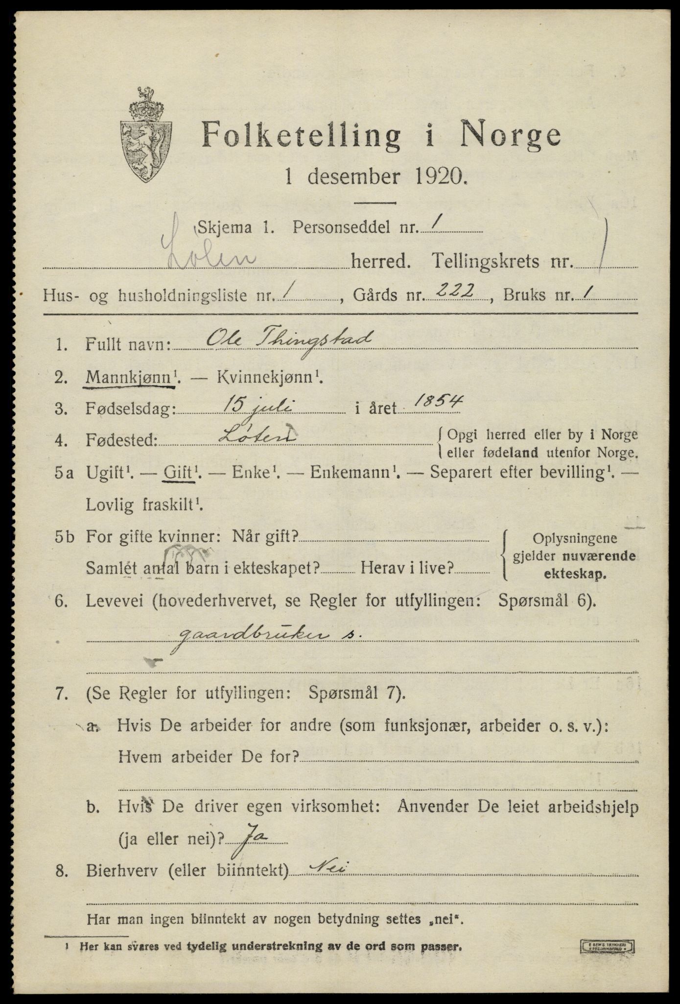 SAH, Folketelling 1920 for 0415 Løten herred, 1920, s. 2327