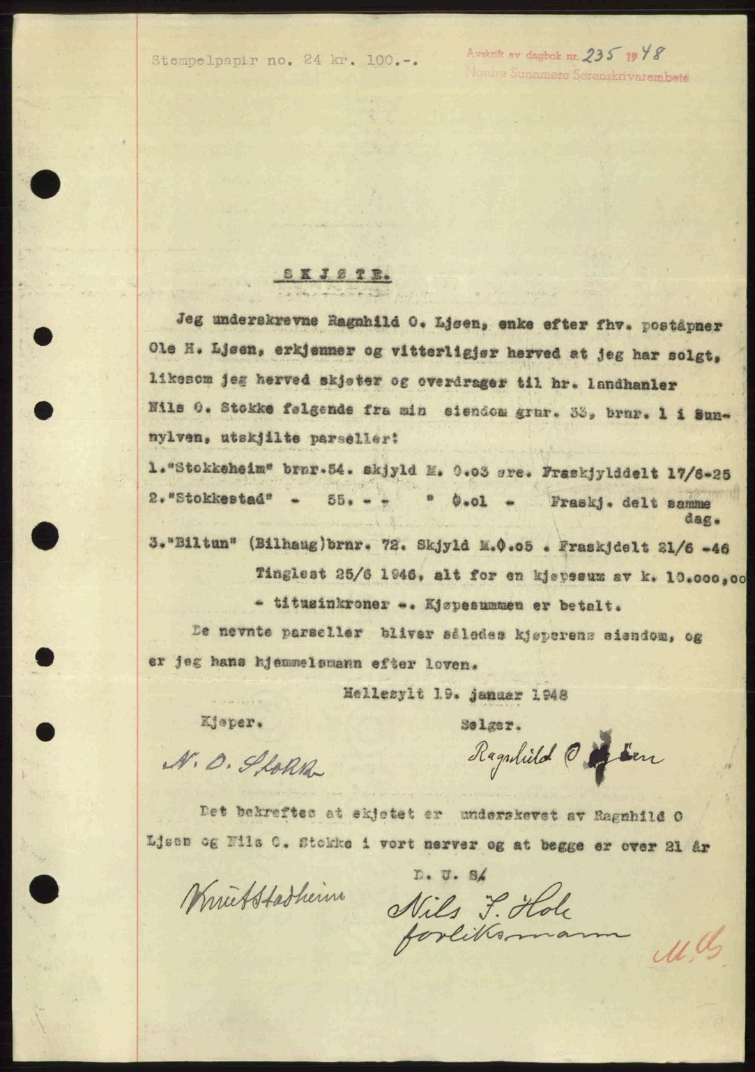 Nordre Sunnmøre sorenskriveri, AV/SAT-A-0006/1/2/2C/2Ca: Pantebok nr. A26, 1947-1948, Dagboknr: 235/1948