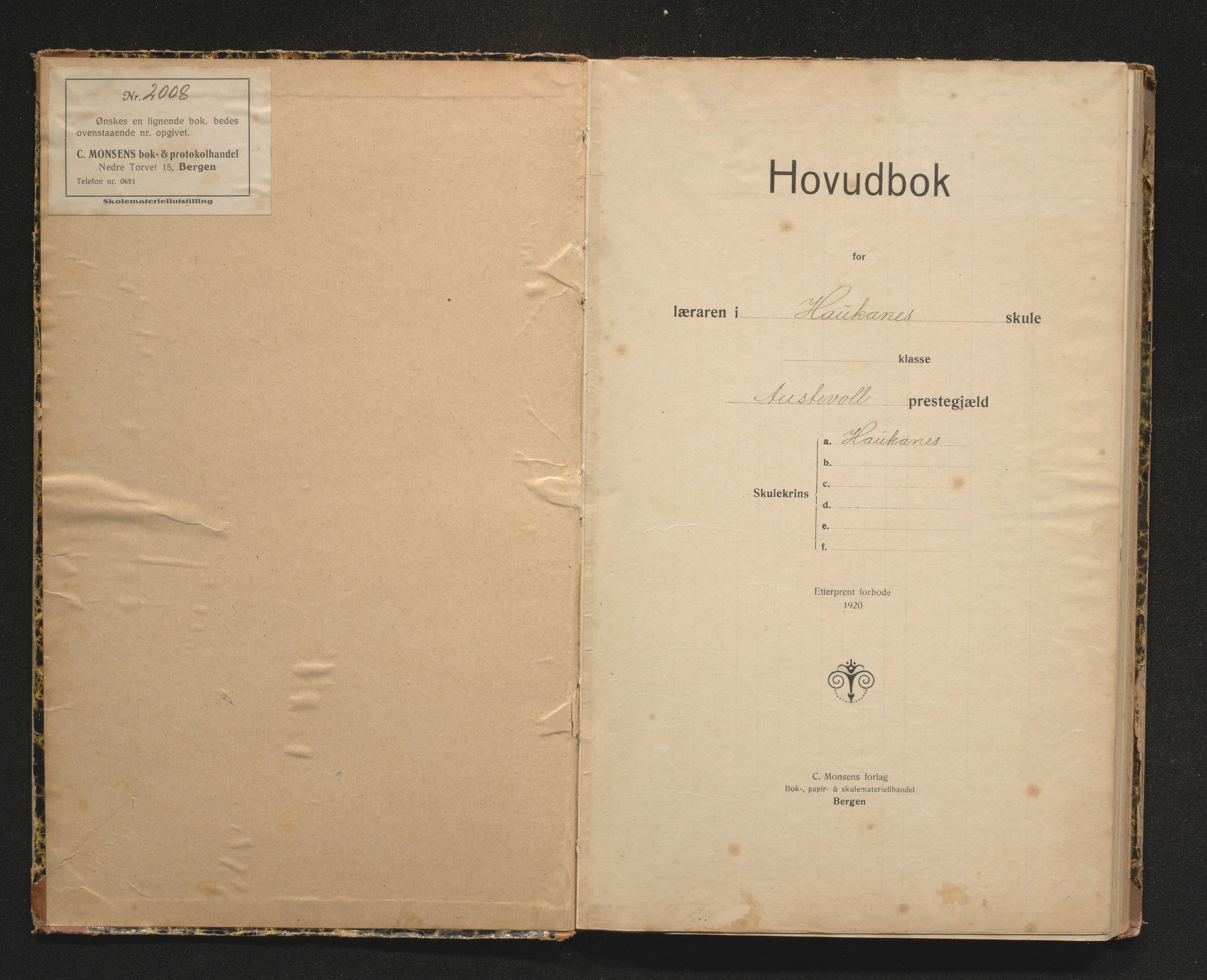 Austevoll kommune. Barneskulane, IKAH/1244-231/F/Fa/L0014: Skuleprotokoll for Haukanes skule, 1935-1959