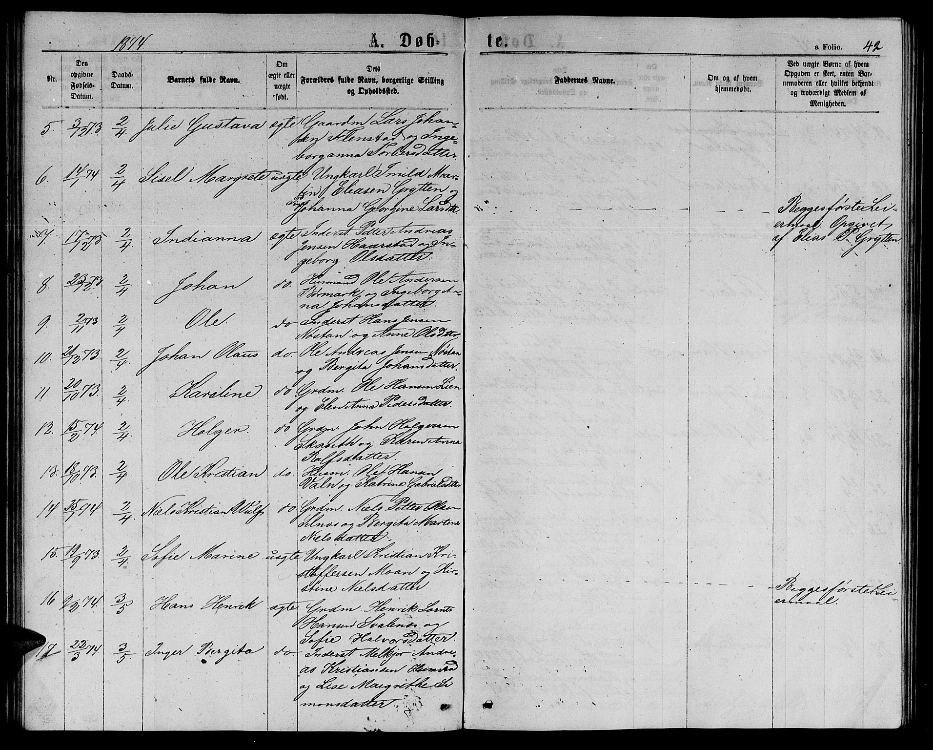 Ministerialprotokoller, klokkerbøker og fødselsregistre - Sør-Trøndelag, SAT/A-1456/655/L0686: Klokkerbok nr. 655C02, 1866-1879, s. 42