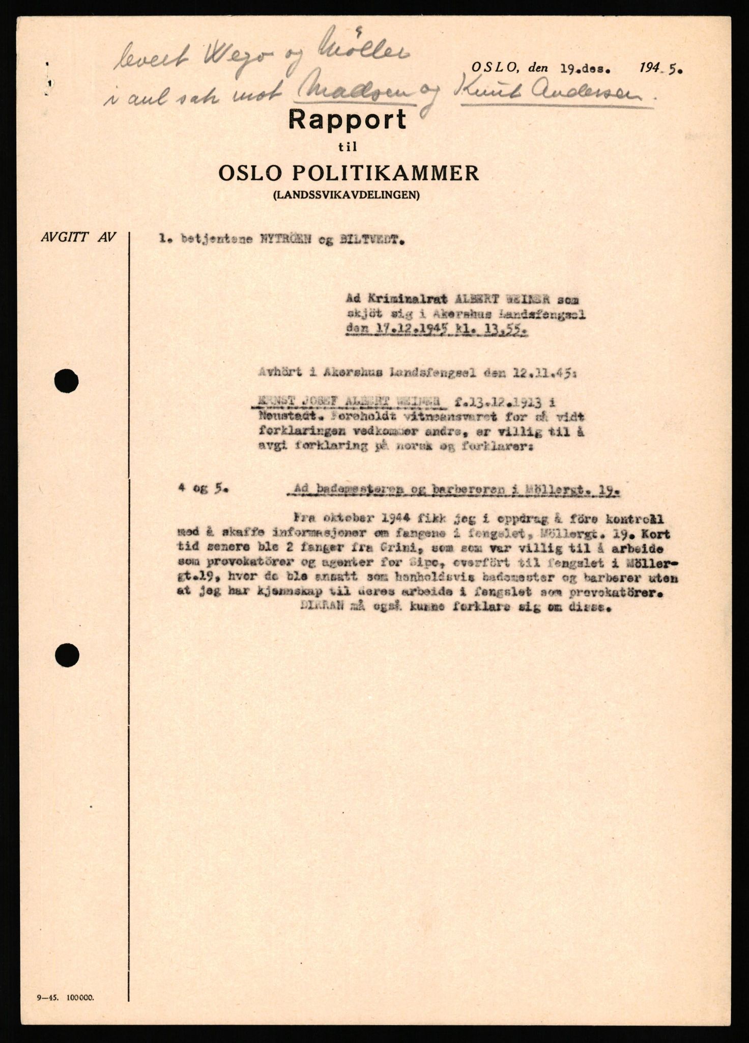 Forsvaret, Forsvarets overkommando II, AV/RA-RAFA-3915/D/Db/L0035: CI Questionaires. Tyske okkupasjonsstyrker i Norge. Tyskere., 1945-1946, s. 242