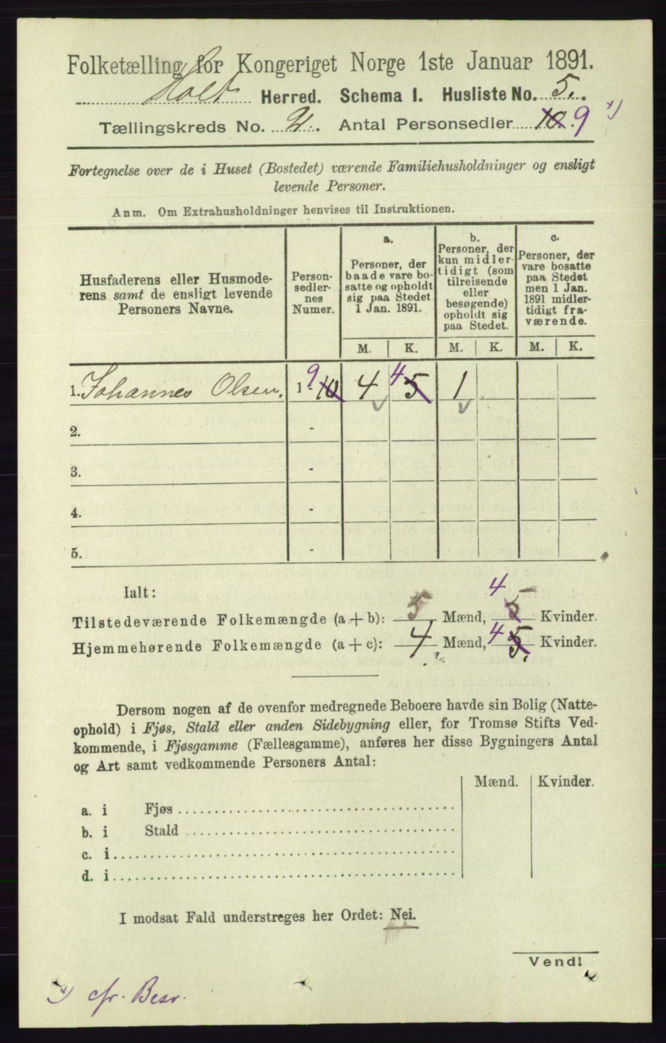 RA, Folketelling 1891 for 0914 Holt herred, 1891, s. 620