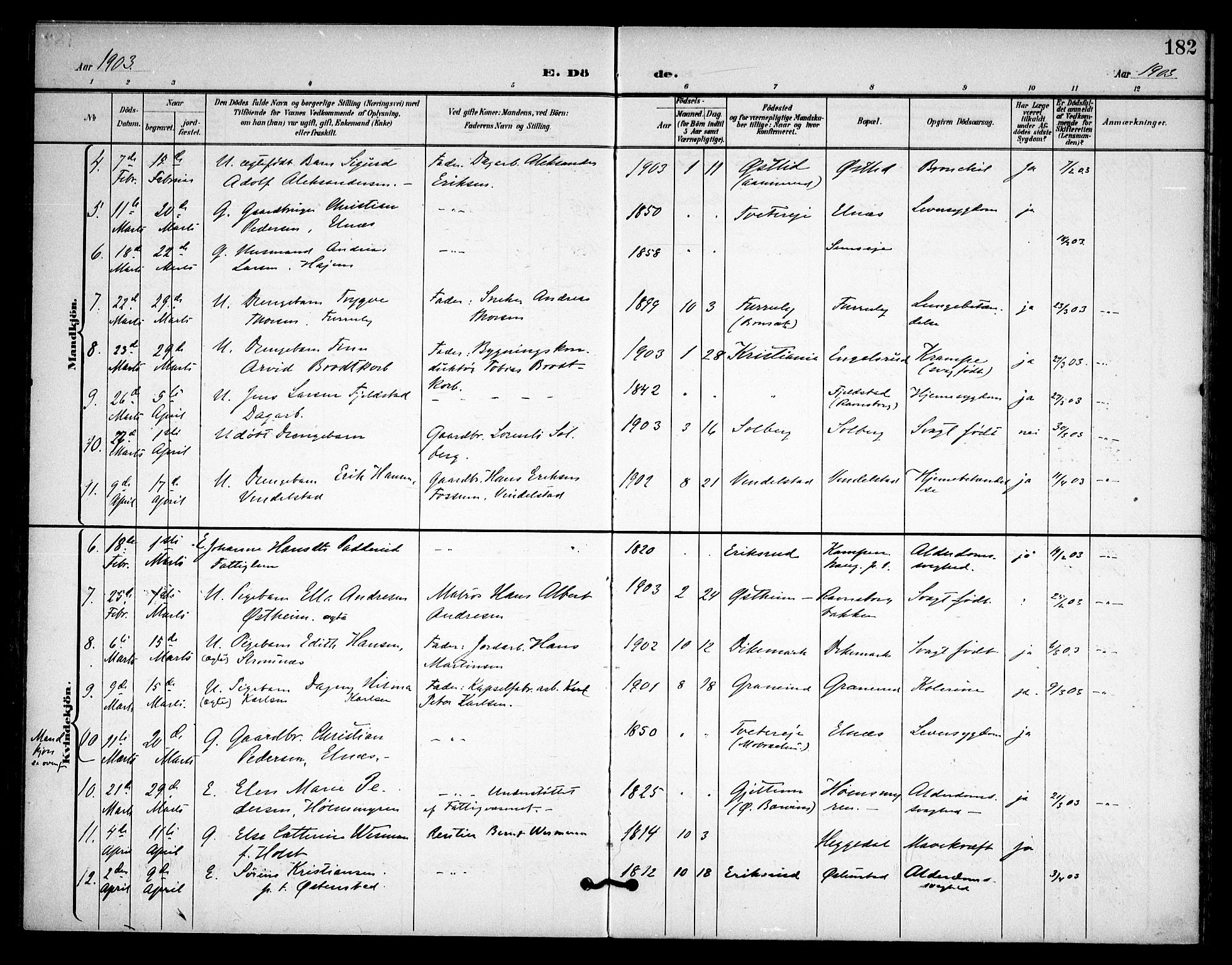 Asker prestekontor Kirkebøker, AV/SAO-A-10256a/F/Fa/L0015: Ministerialbok nr. I 15, 1896-1915, s. 182