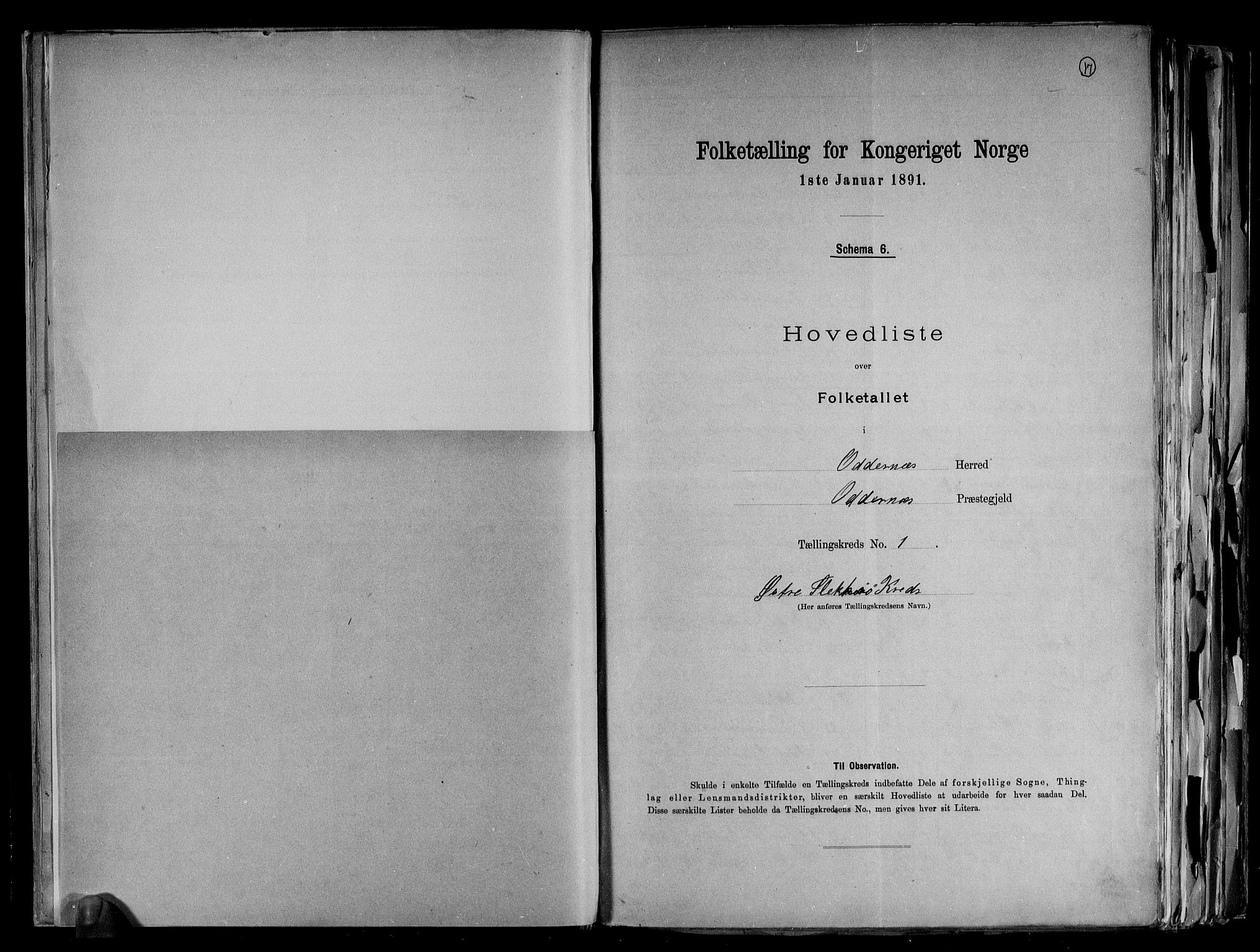 RA, Folketelling 1891 for 1012 Oddernes herred, 1891, s. 5