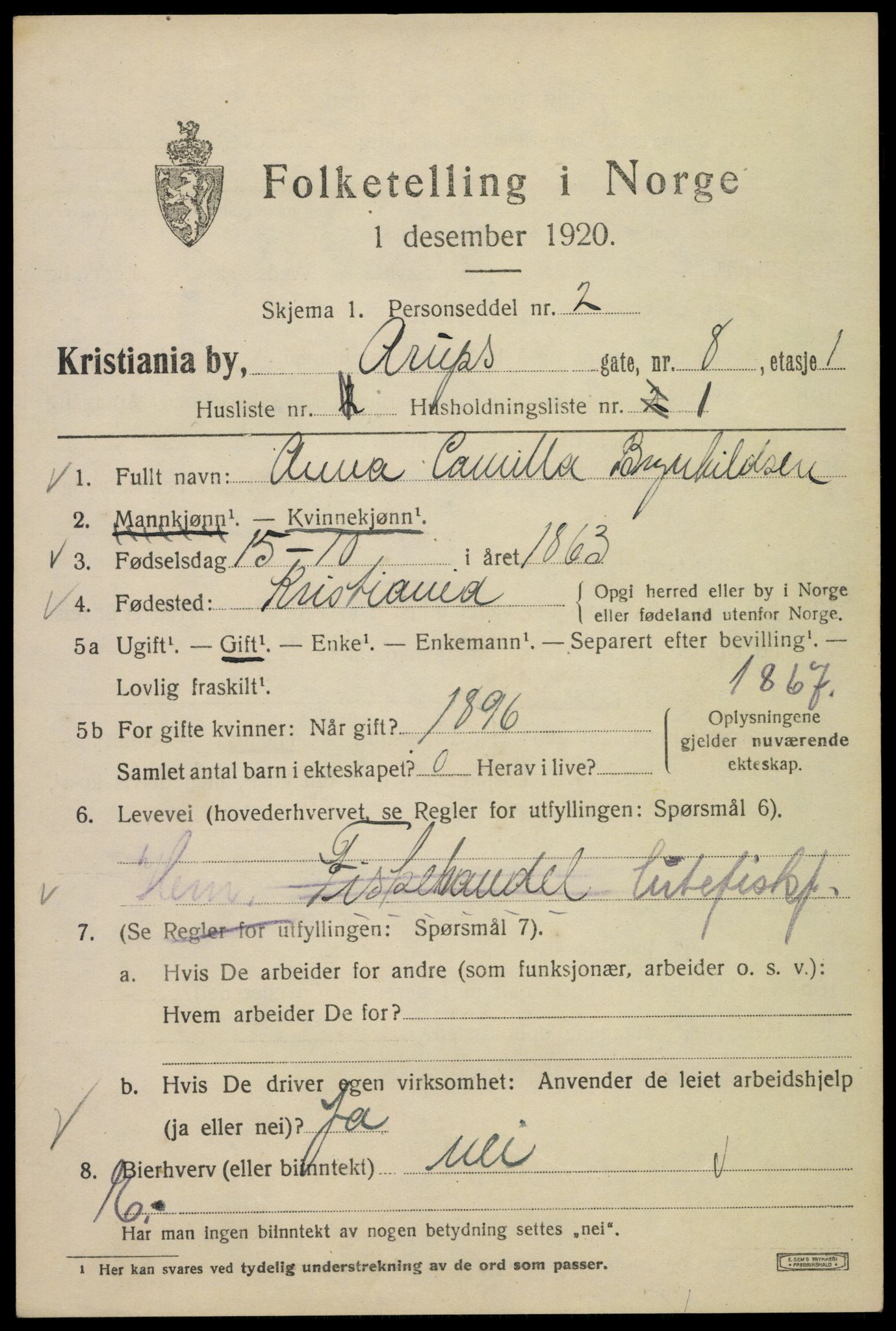 SAO, Folketelling 1920 for 0301 Kristiania kjøpstad, 1920, s. 145703