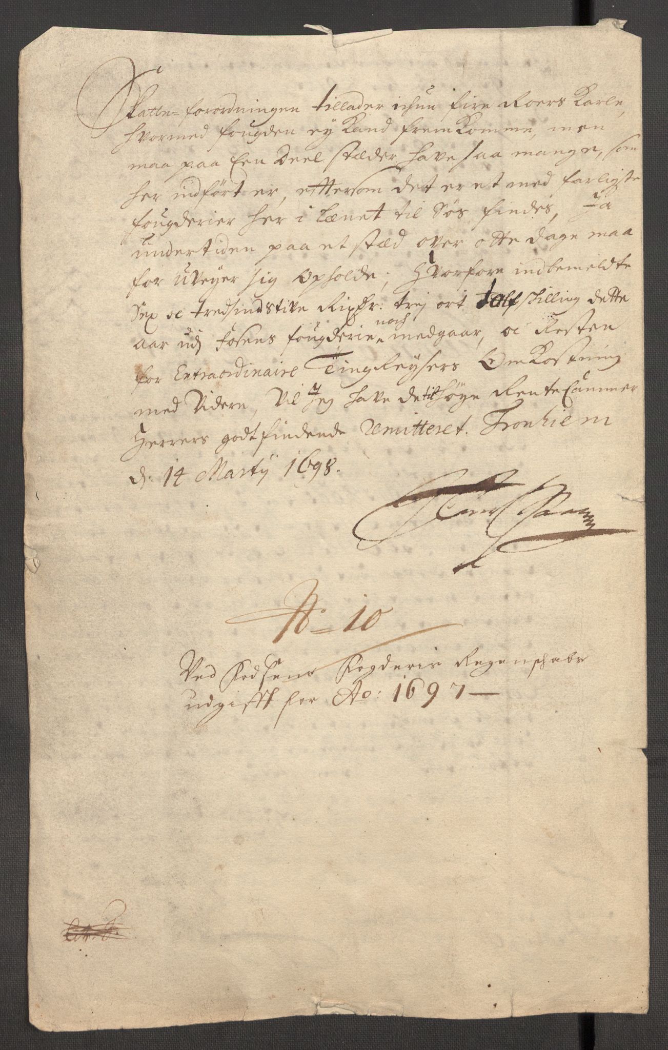 Rentekammeret inntil 1814, Reviderte regnskaper, Fogderegnskap, RA/EA-4092/R57/L3852: Fogderegnskap Fosen, 1697, s. 191