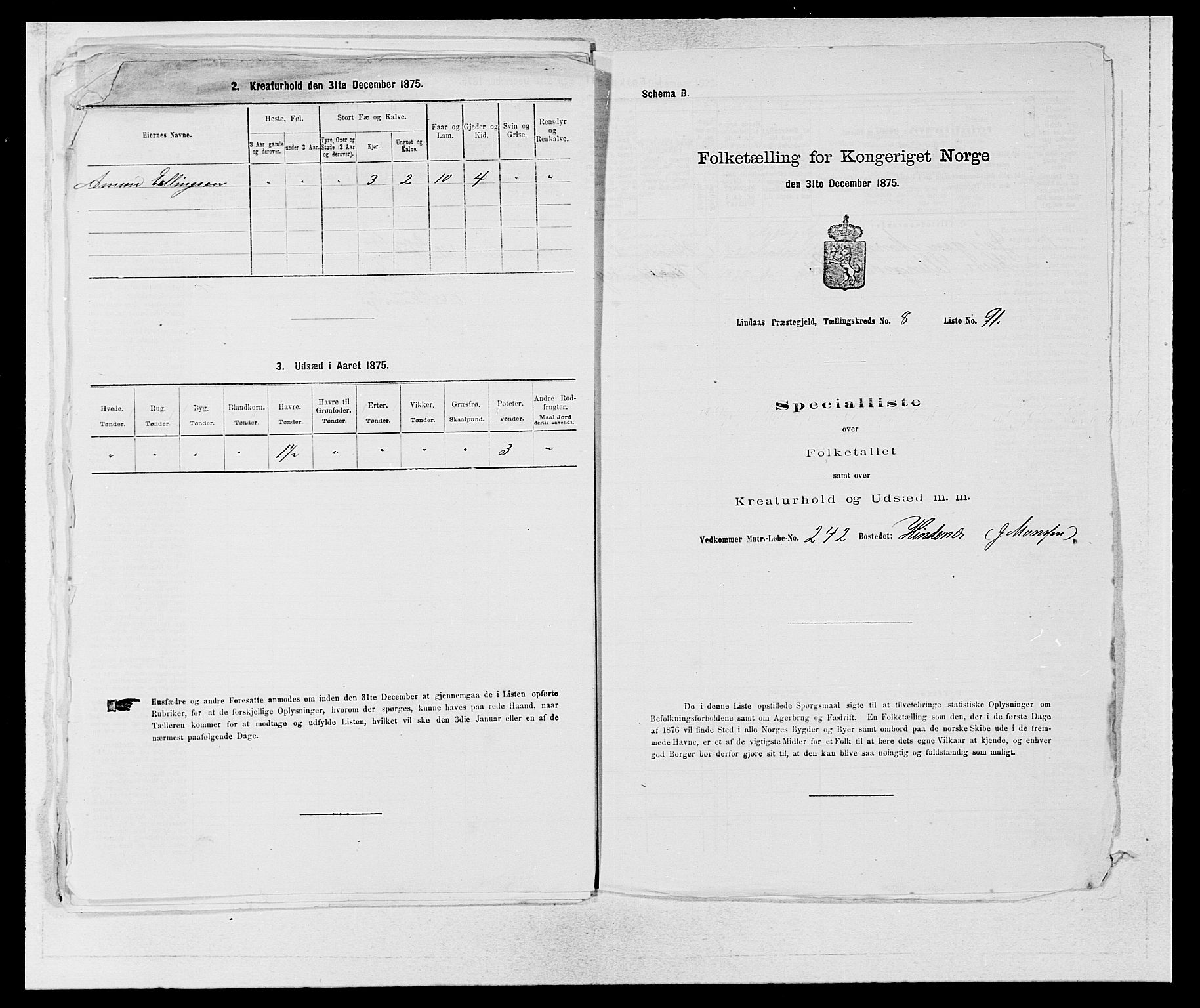 SAB, Folketelling 1875 for 1263P Lindås prestegjeld, 1875, s. 814