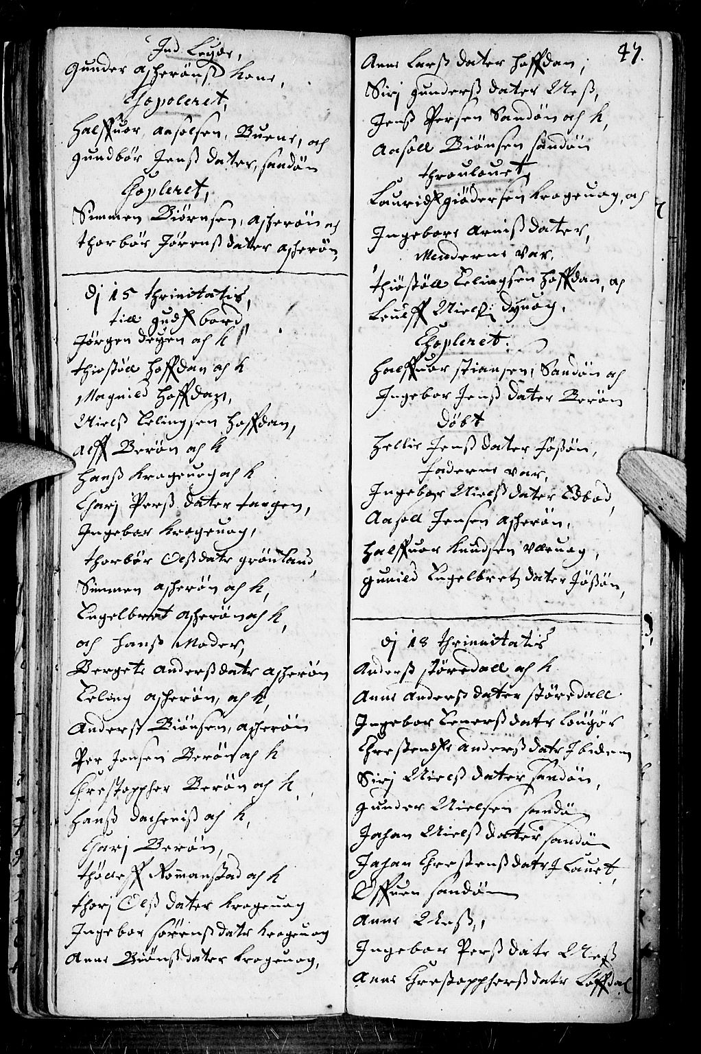 Dypvåg sokneprestkontor, AV/SAK-1111-0007/F/Fb/Fba/L0001: Klokkerbok nr. B 1, 1699-1706, s. 47