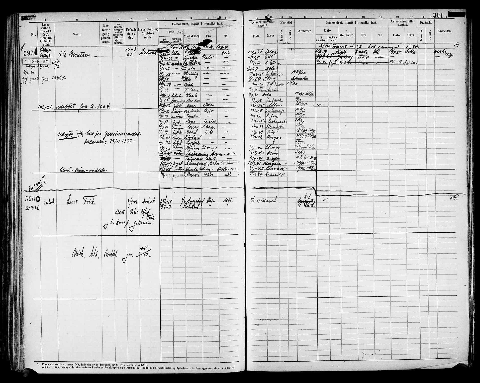 Drammen innrulleringsdistrikt, SAKO/A-781/F/Fc/L0008: Hovedrulle, 1923, s. 307