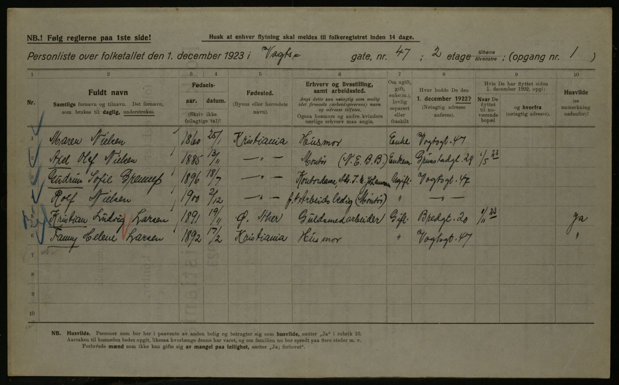 OBA, Kommunal folketelling 1.12.1923 for Kristiania, 1923, s. 137826