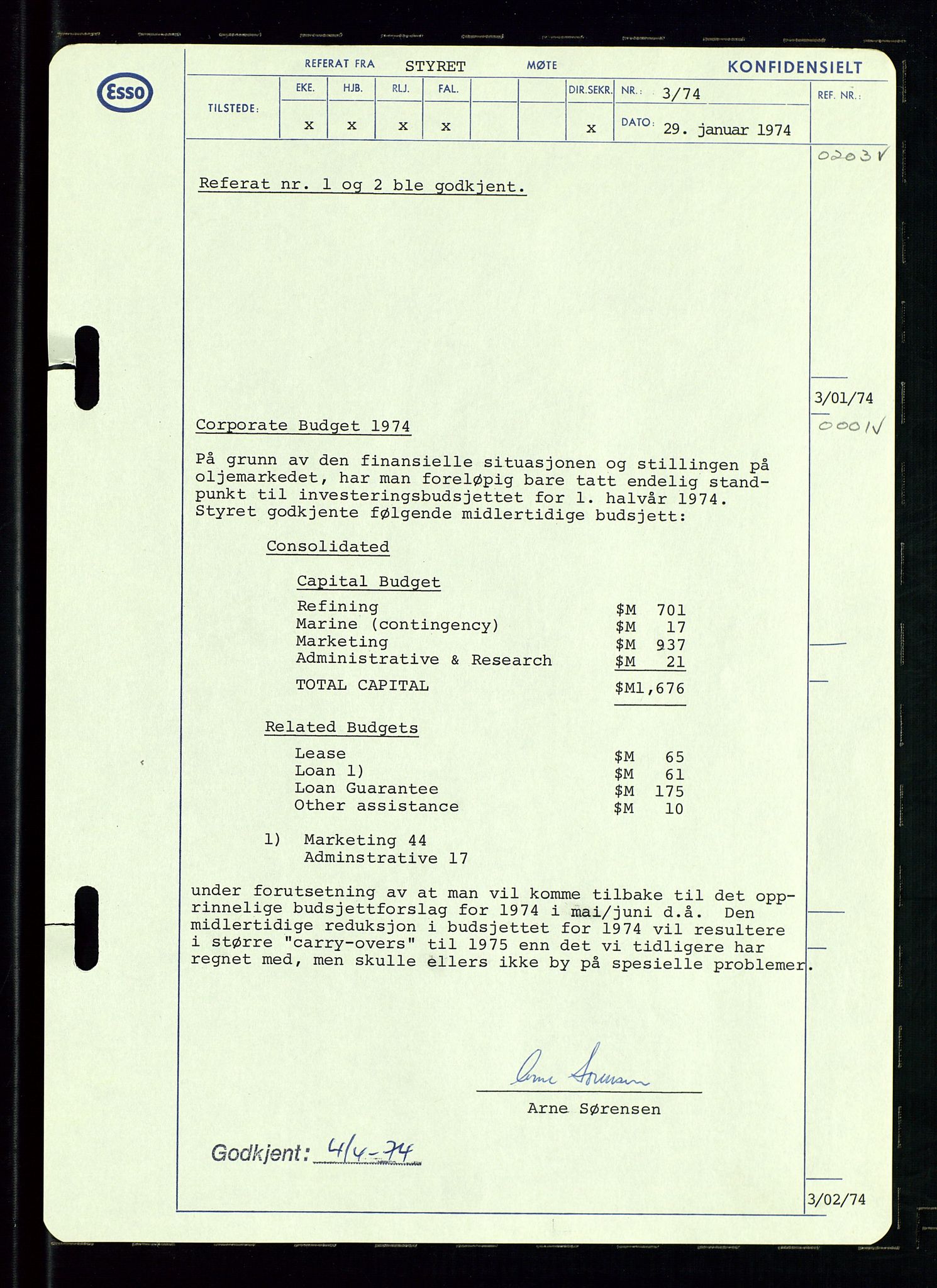 Pa 0982 - Esso Norge A/S, AV/SAST-A-100448/A/Aa/L0003/0002: Den administrerende direksjon Board minutes (styrereferater) og Bedriftforsamlingsprotokoll / Den administrerende direksjon Board minutes (styrereferater), 1970-1974, s. 35