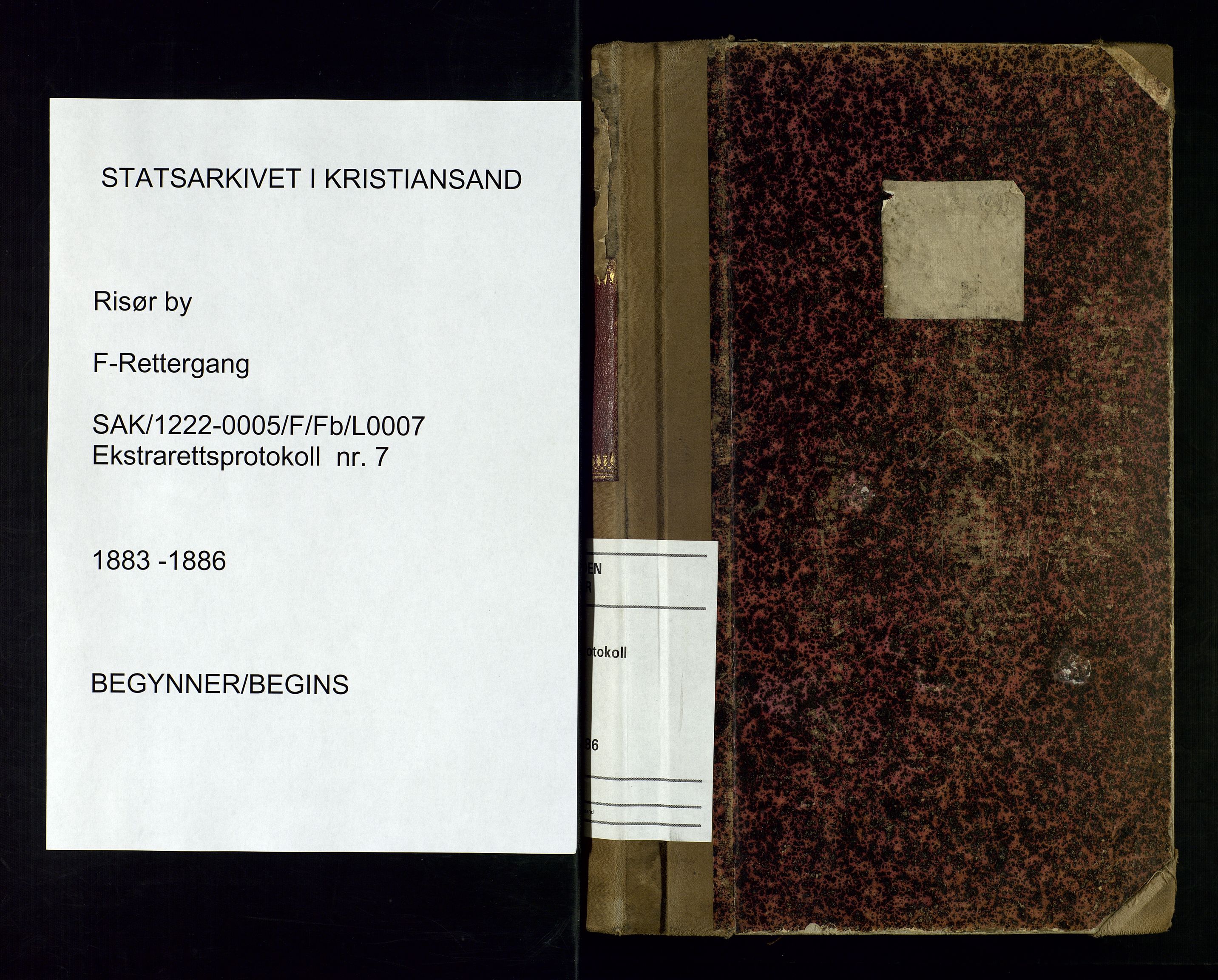 Risør byfogd, SAK/1222-0005/F/Fb/L0007: Ekstrarettsprotokoll nr. 7, 1883-1886