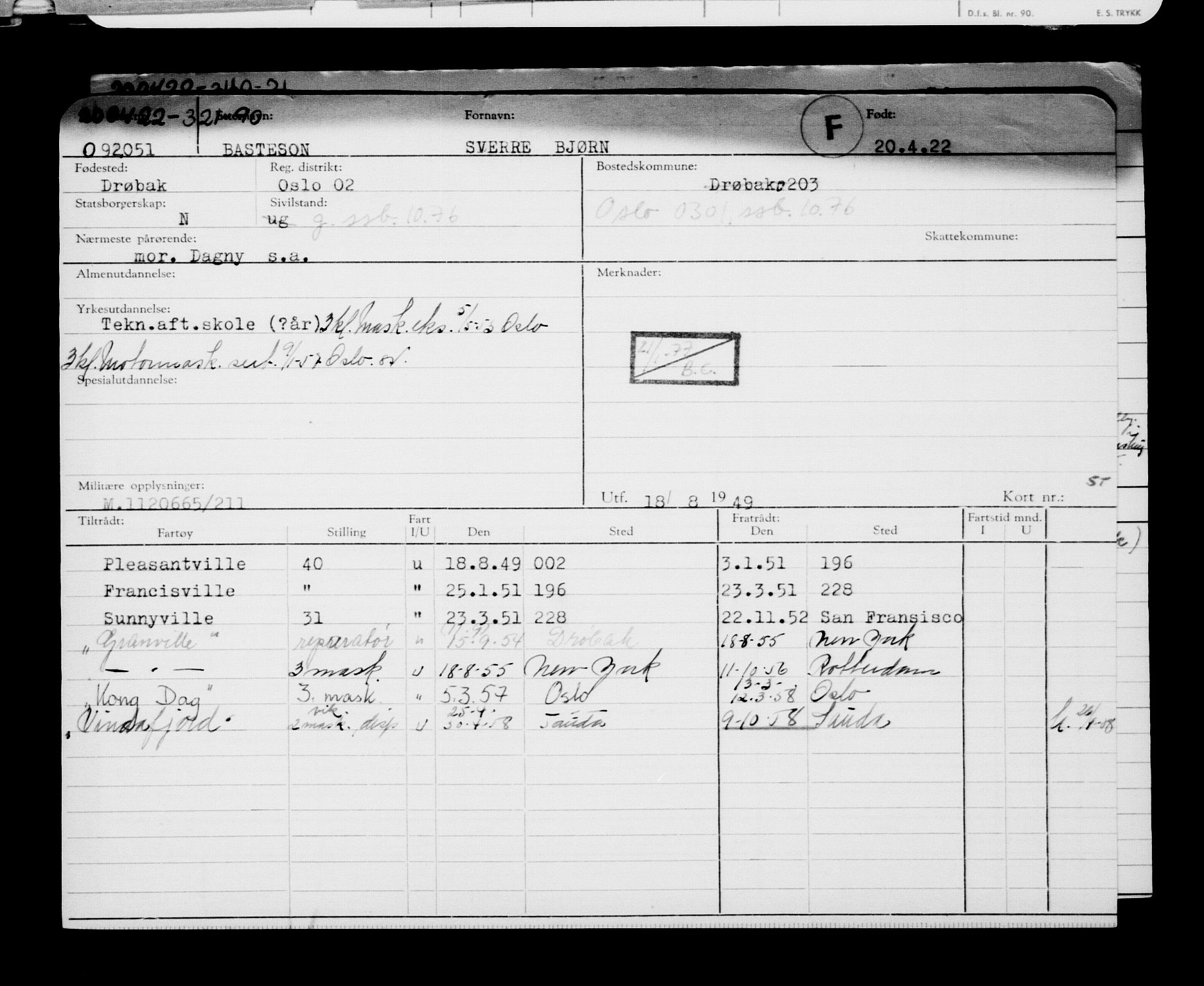 Direktoratet for sjømenn, AV/RA-S-3545/G/Gb/L0205: Hovedkort, 1922, s. 497