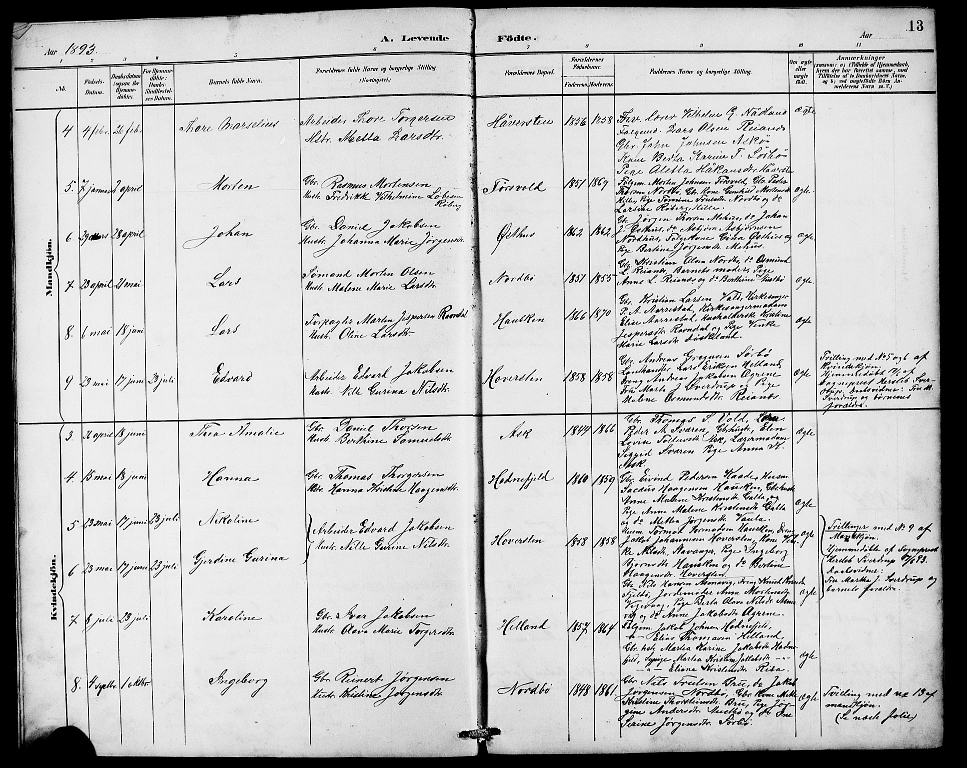 Rennesøy sokneprestkontor, AV/SAST-A -101827/H/Ha/Hab/L0010: Klokkerbok nr. B 9, 1890-1918, s. 13