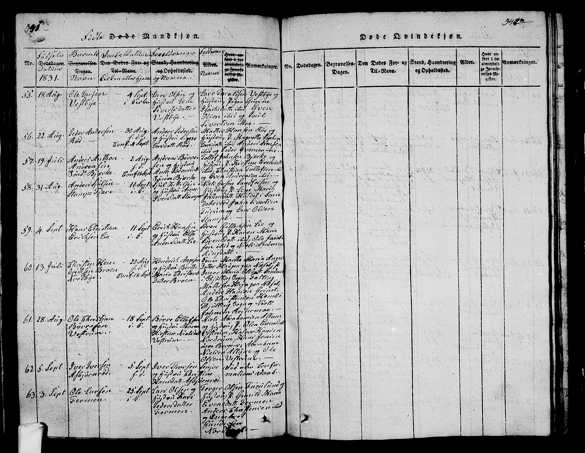 Hedrum kirkebøker, AV/SAKO-A-344/G/Ga/L0003: Klokkerbok nr. I 3, 1817-1835, s. 341-342