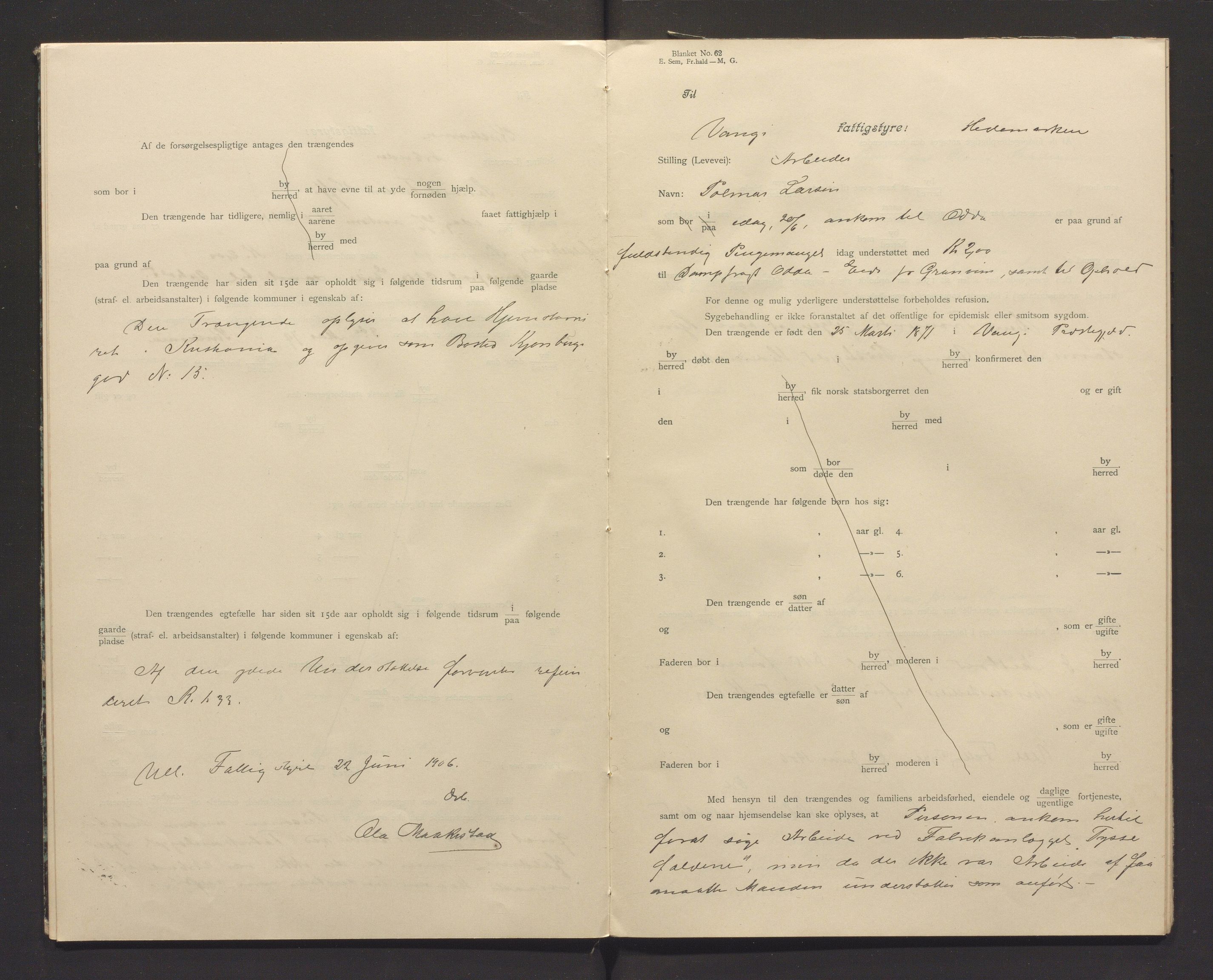 Ullensvang herad. Fattigkommisjonen, IKAH/1231b-311/I/Ia/L0001: Protokoll over heimstavnsforklaringar, 1903-1913